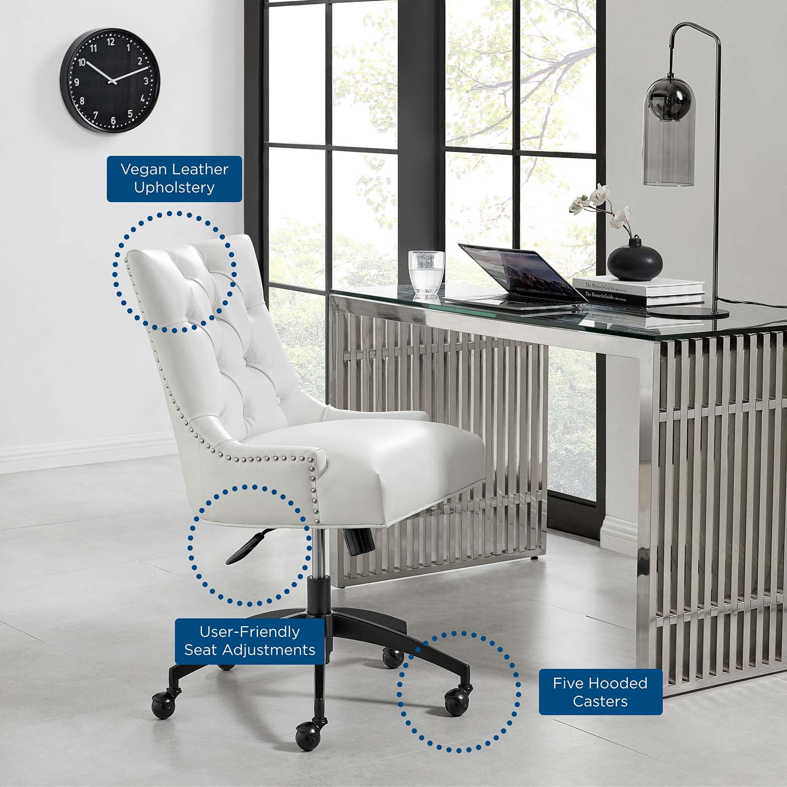 Modway Task Chairs - Regent Tufted Vegan Leather Office Chair Black White