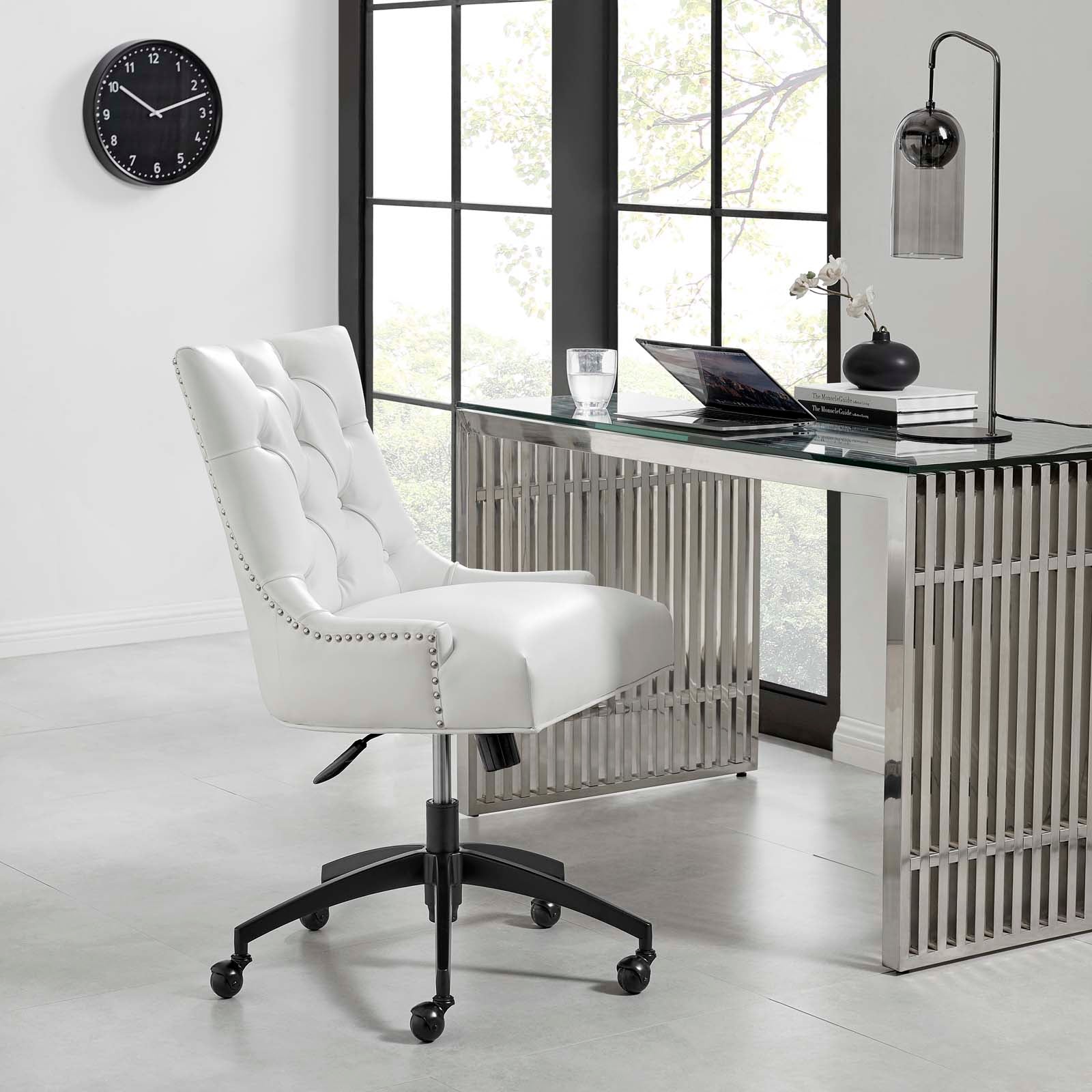 Modway Task Chairs - Regent Tufted Vegan Leather Office Chair Black White