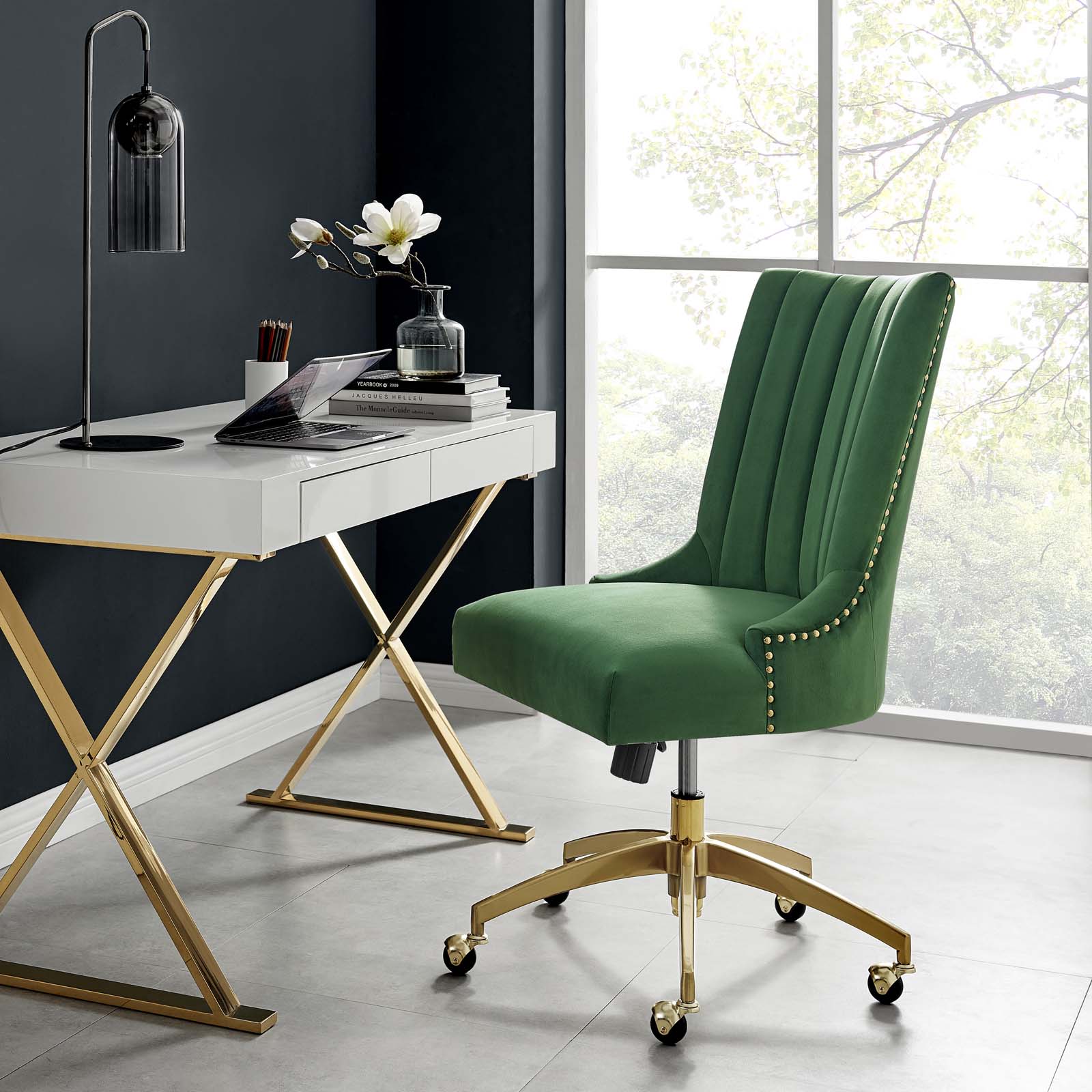 Modway Task Chairs - Empower Channel Tufted Performance Velvet Office Chair Gold Emerald