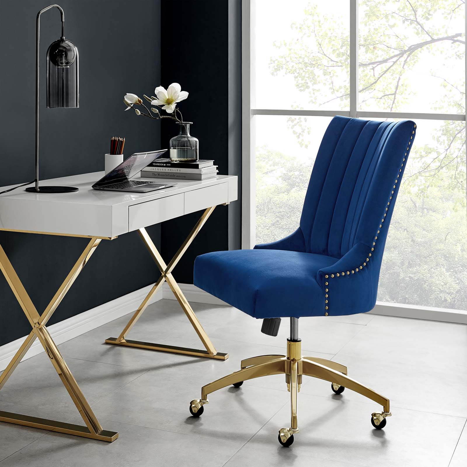 Modway Task Chairs - Empower Channel Tufted Performance Velvet Office Chair Gold Navy