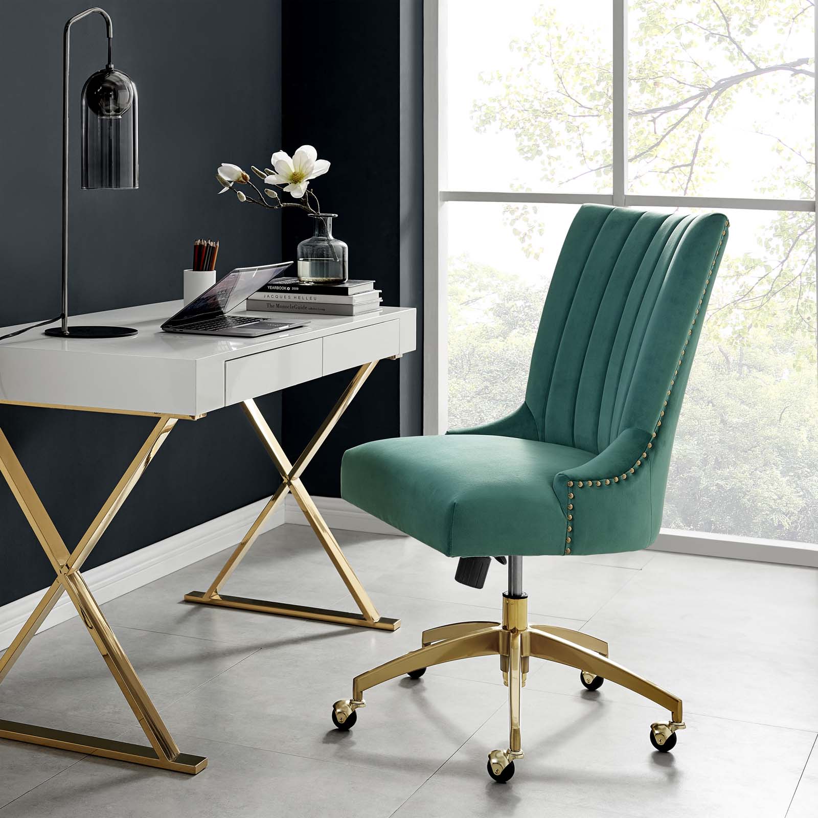 Modway Task Chairs - Empower Channel Tufted Performance Velvet Office Chair Gold Teal