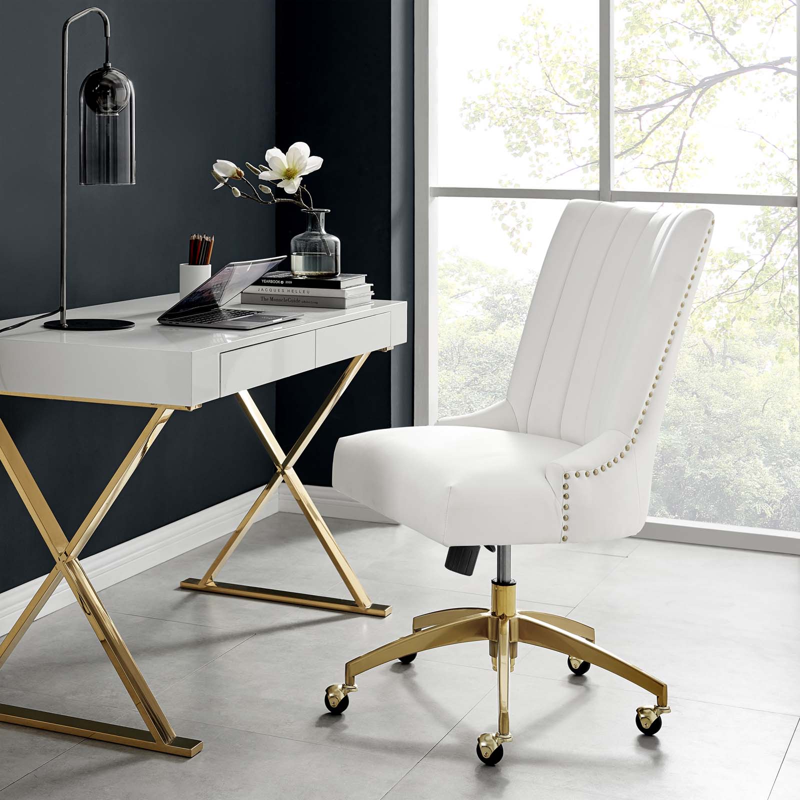 Modway Task Chairs - Empower Channel Tufted Performance Velvet Office Chair Gold White