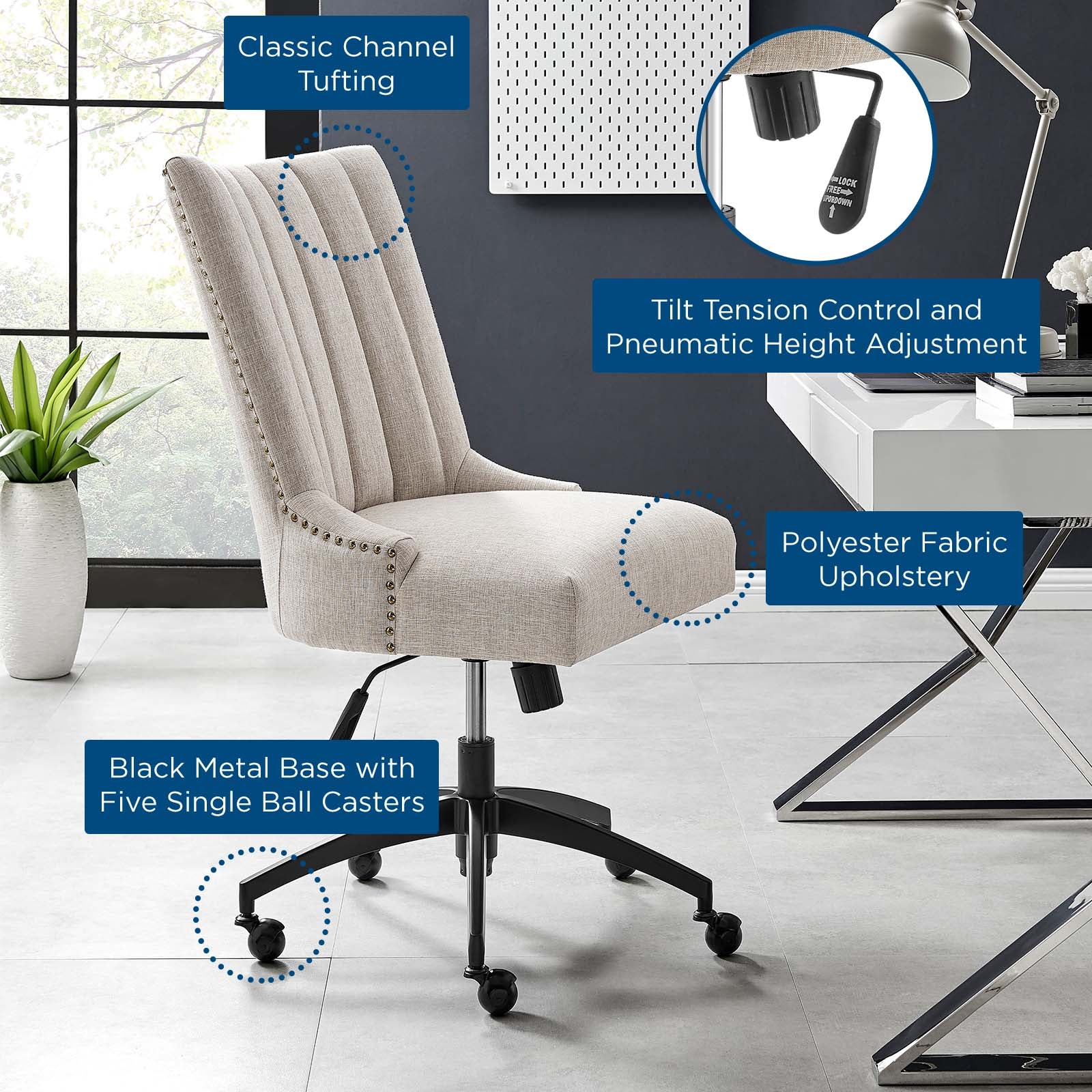 Modway Task Chairs - Empower Channel Tufted Fabric Office Chair Black Beige