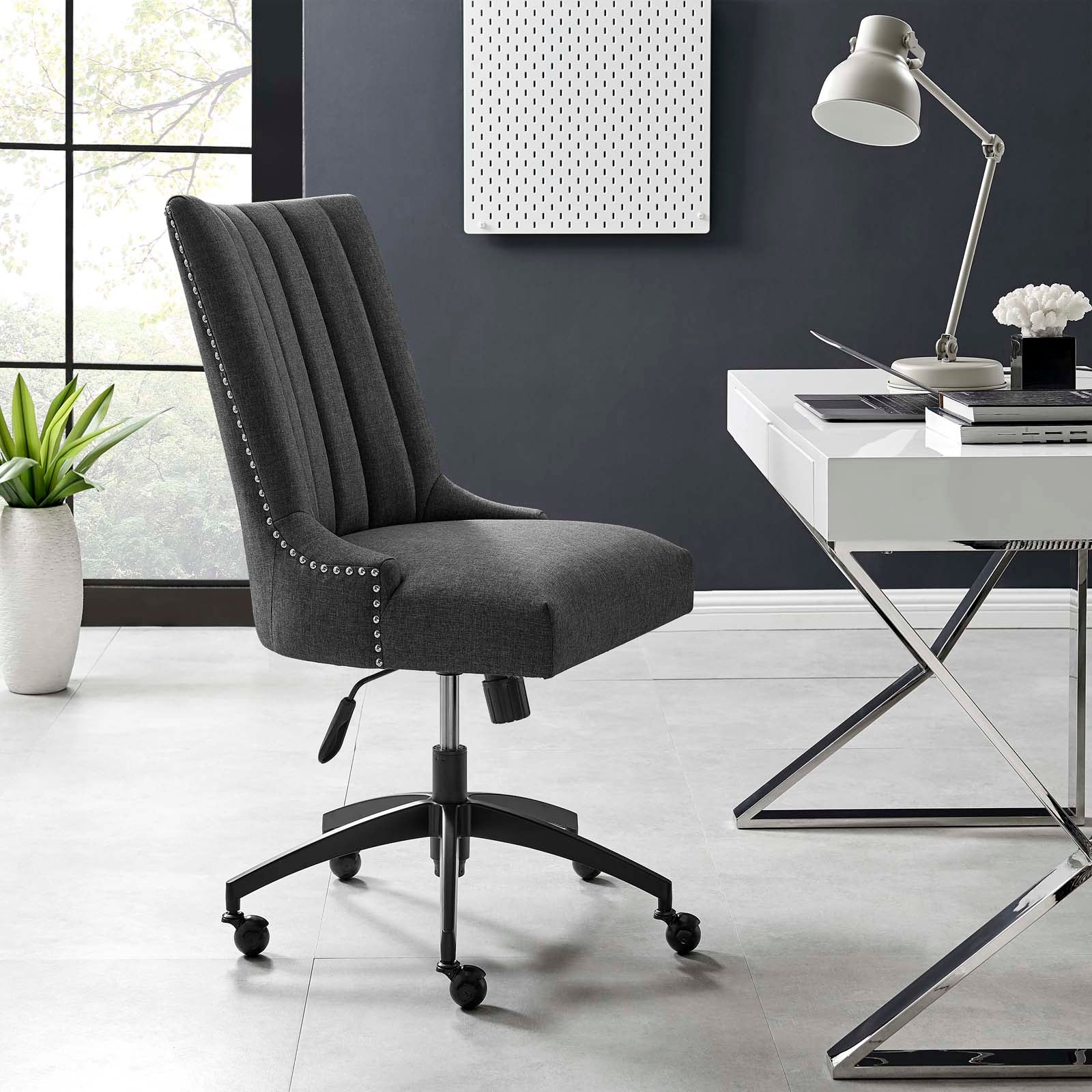 Modway Task Chairs - Empower Channel Tufted Fabric Office Chair Black Gray