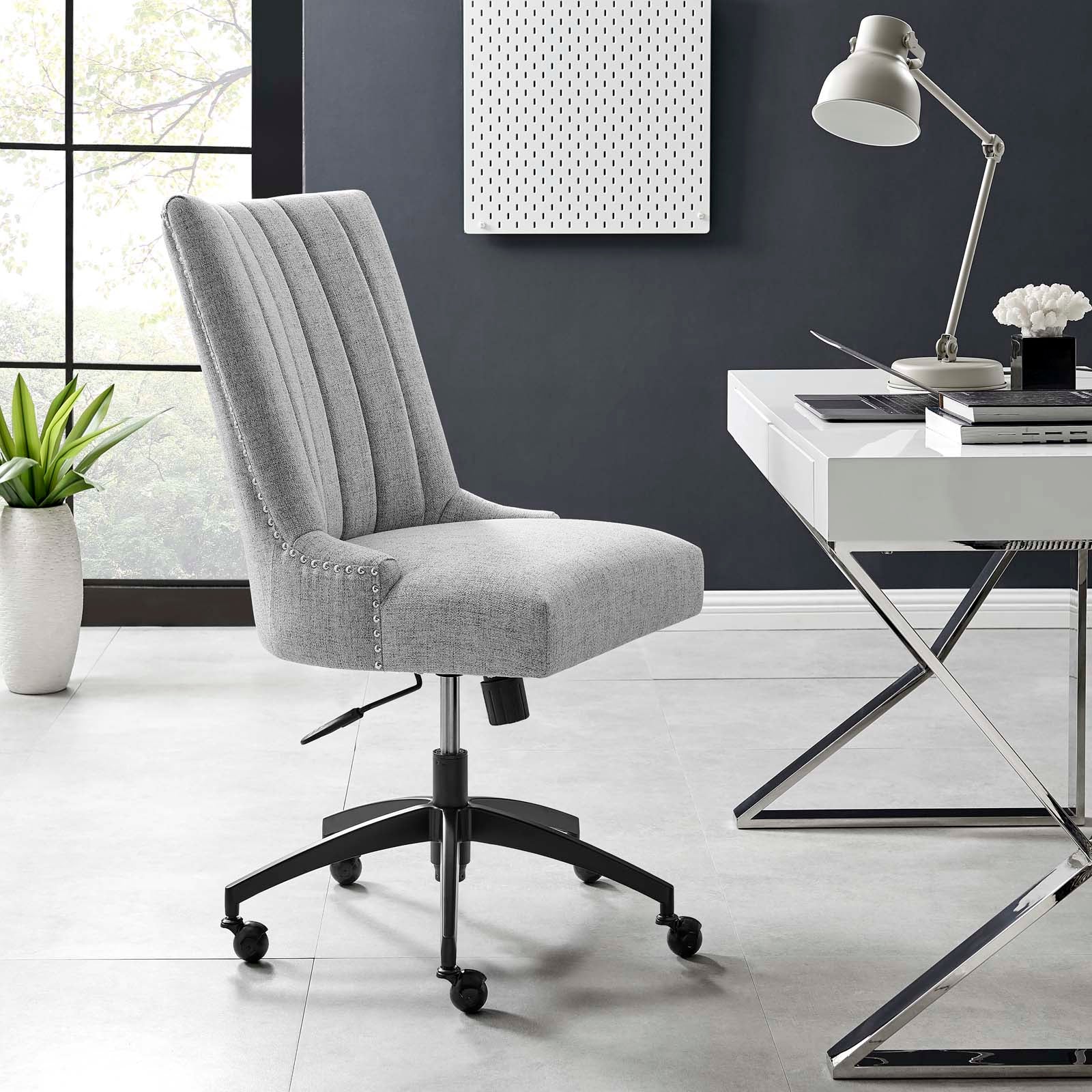 Modway Task Chairs - Empower Channel Tufted Fabric Office Chair Black Light Gray