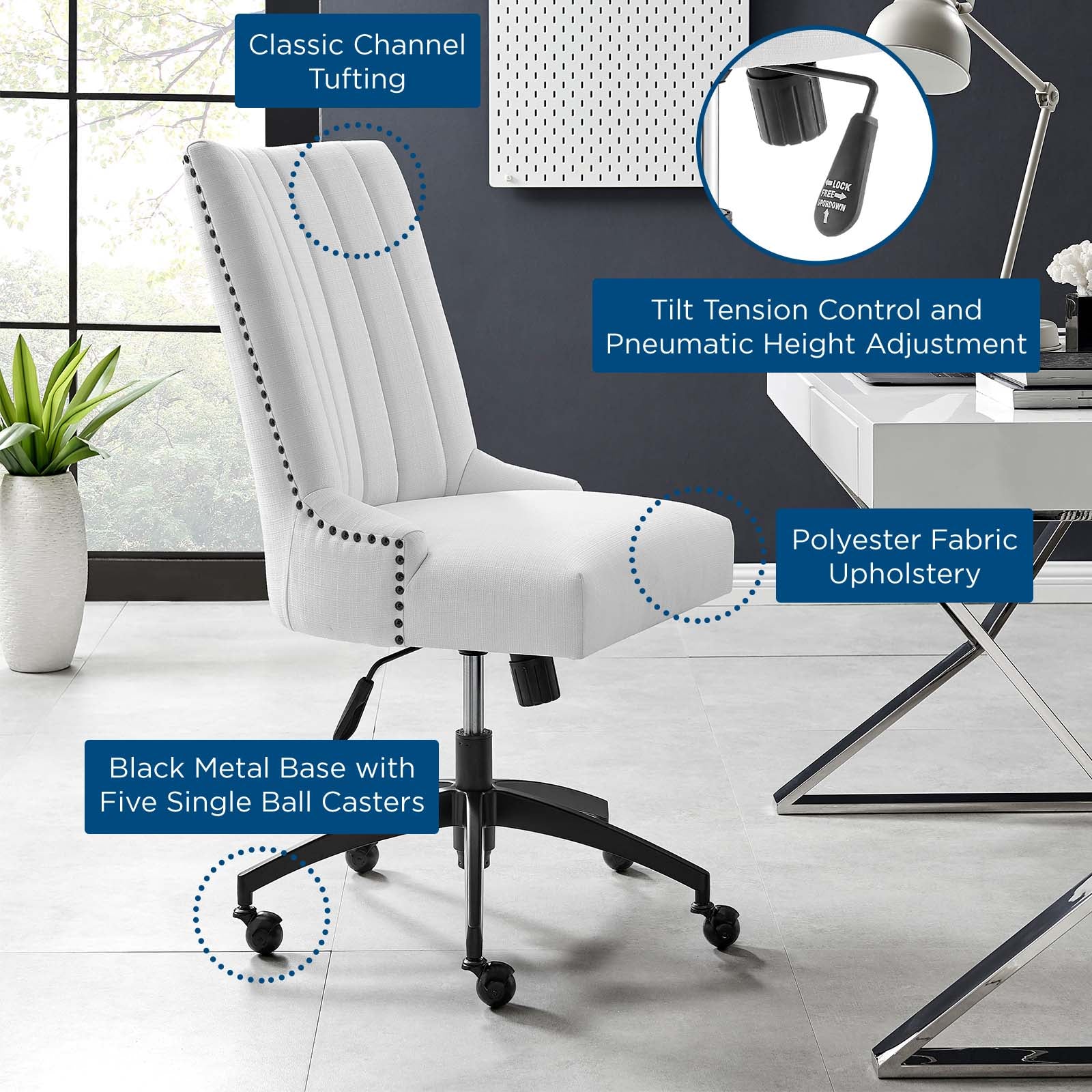 Modway Task Chairs - Empower Channel Tufted Fabric Office Chair Black White