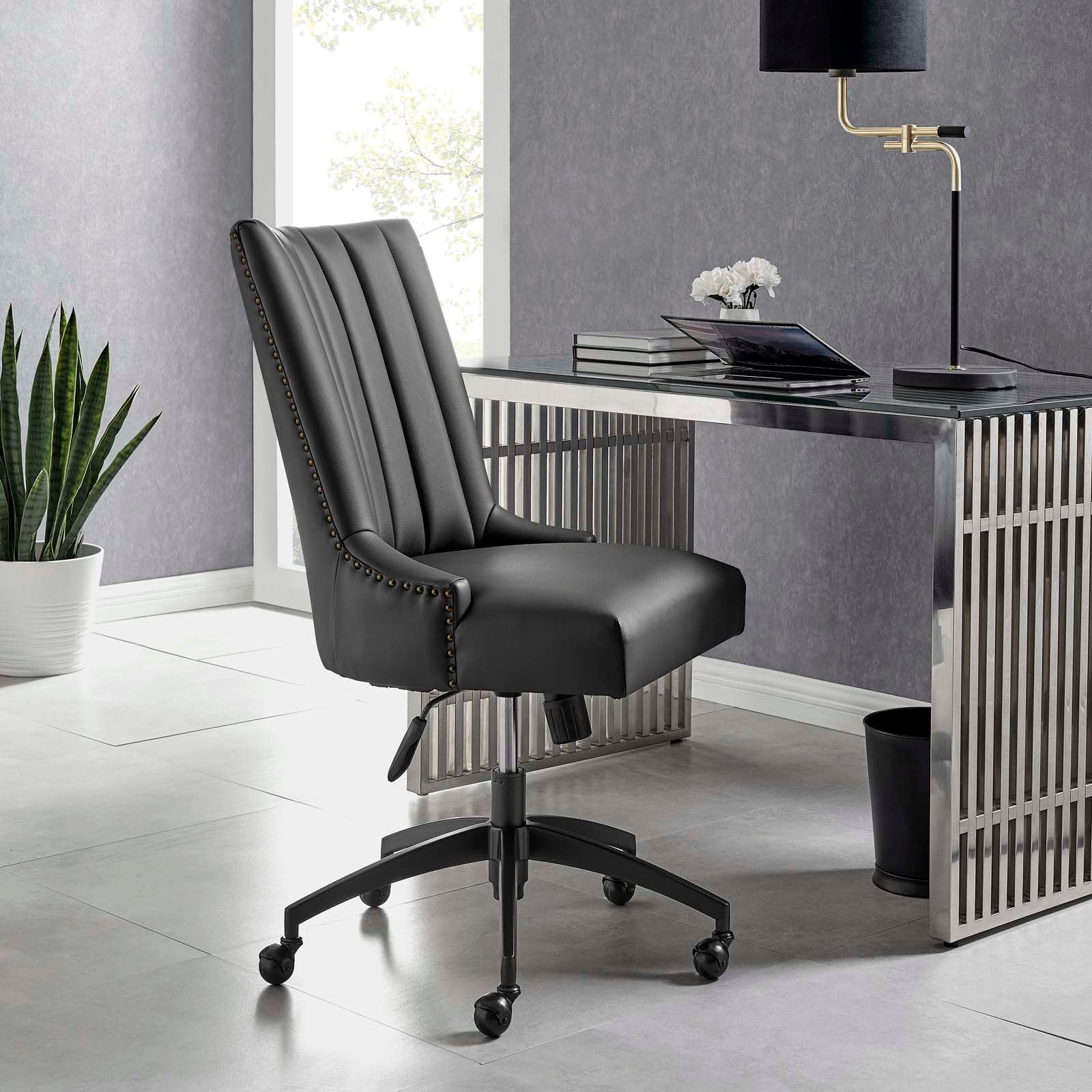 Modway Task Chairs - Empower Channel Tufted Vegan Leather Office Chair Black Black