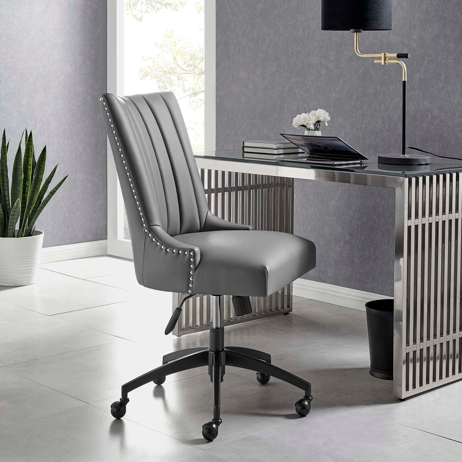 Modway Task Chairs - Empower Channel Tufted Vegan Leather Office Chair Black Gray