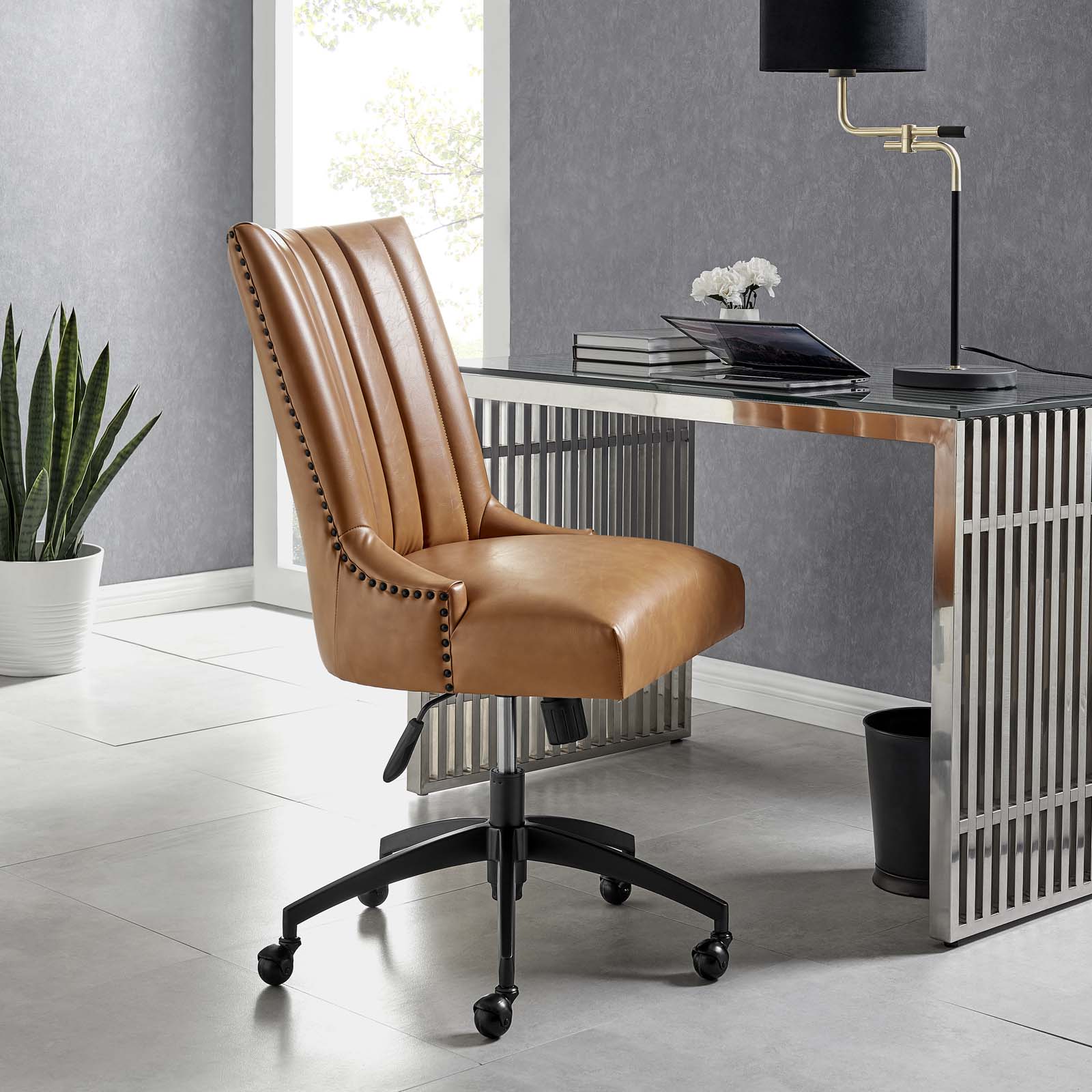 Modway Task Chairs - Empower Channel Tufted Vegan Leather Office Chair Black Tan