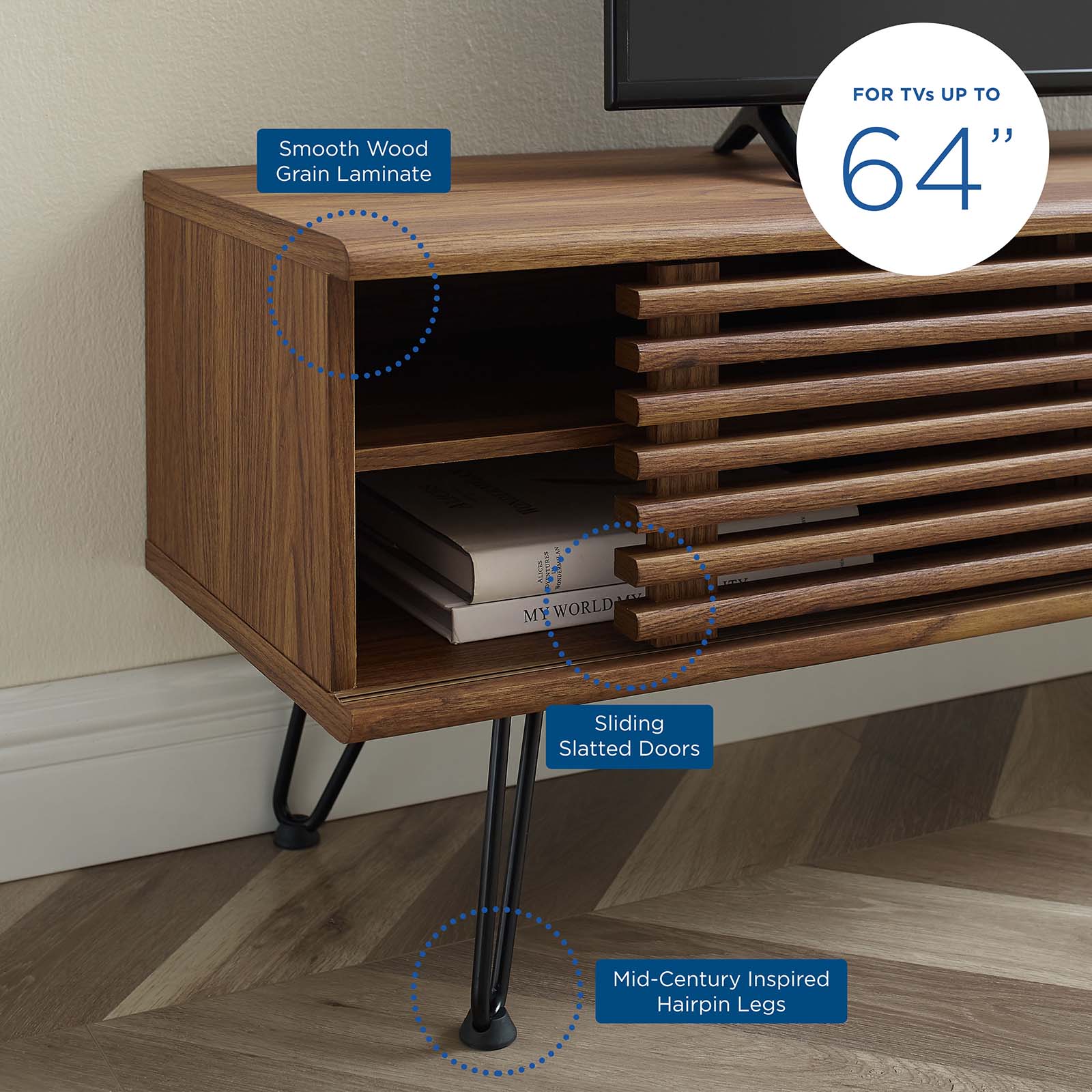 Modway TV & Media Units - Render 59" Media Console TV Stand Walnut