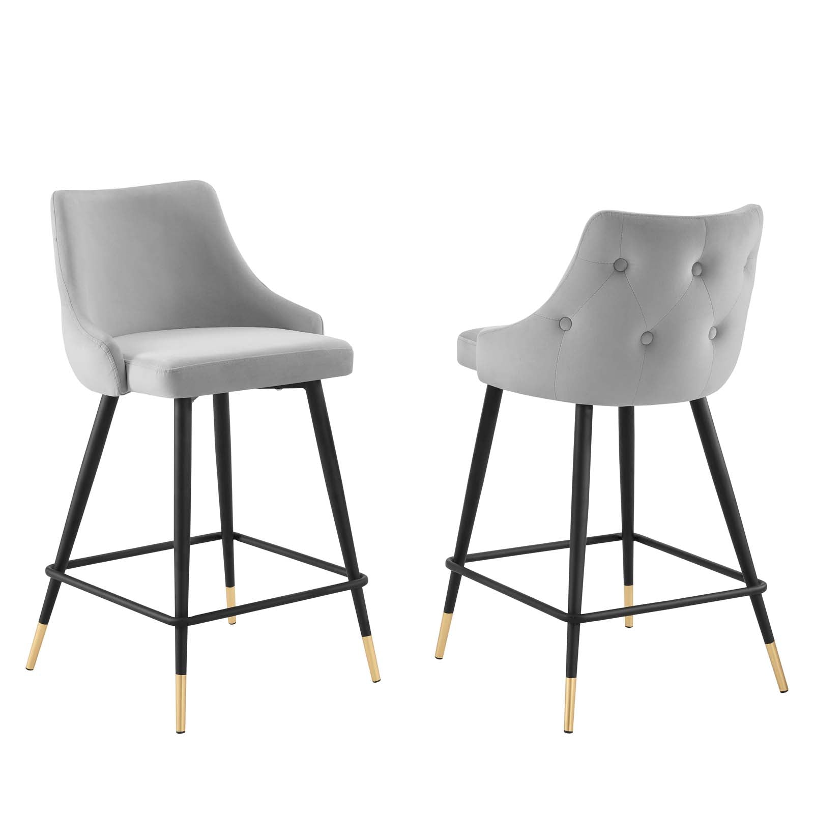 Modway Barstools - Adorn Performance Velvet Counter Stool Set of 2 Light Gray