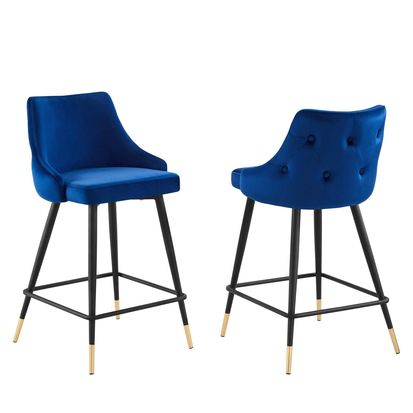 Modway Barstools - Adorn Performance Velvet Counter Stool Set of 2 Navy