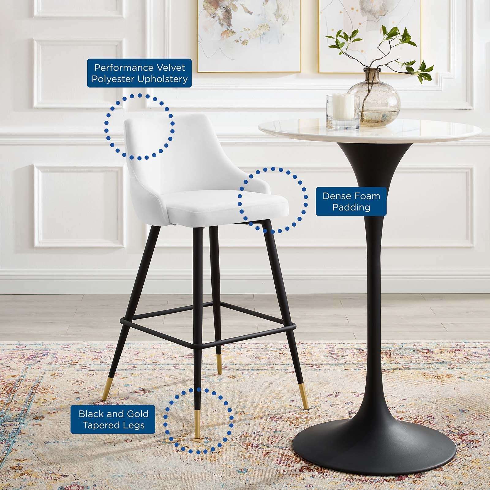 Modway Barstools - Adorn Performance Velvet Bar Stool Set of 2 White