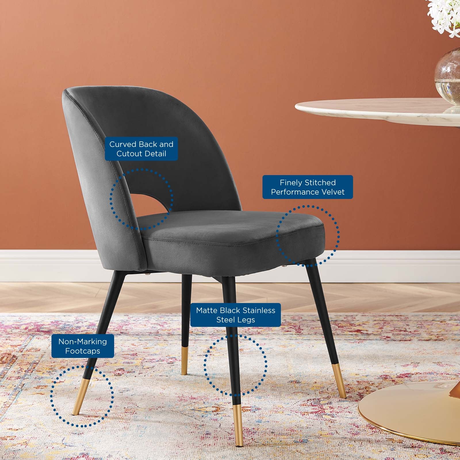 Modway Dining Chairs - Rouse Performance Velvet Dining Side Chairs - Charcoal (Set of 2)
