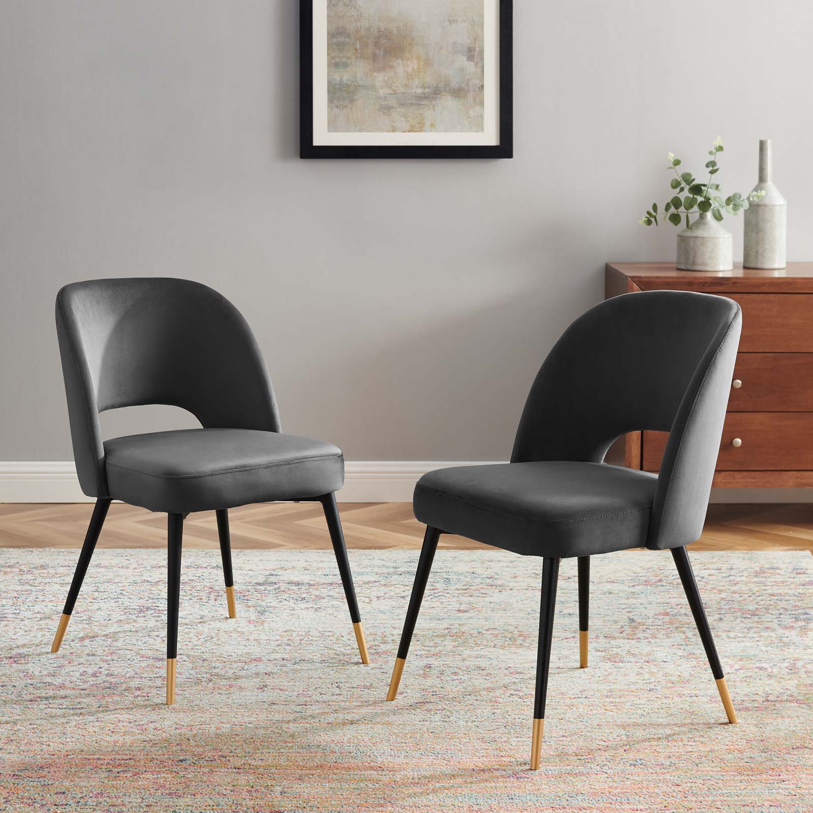 Modway Dining Chairs - Rouse Performance Velvet Dining Side Chairs - Charcoal (Set of 2)