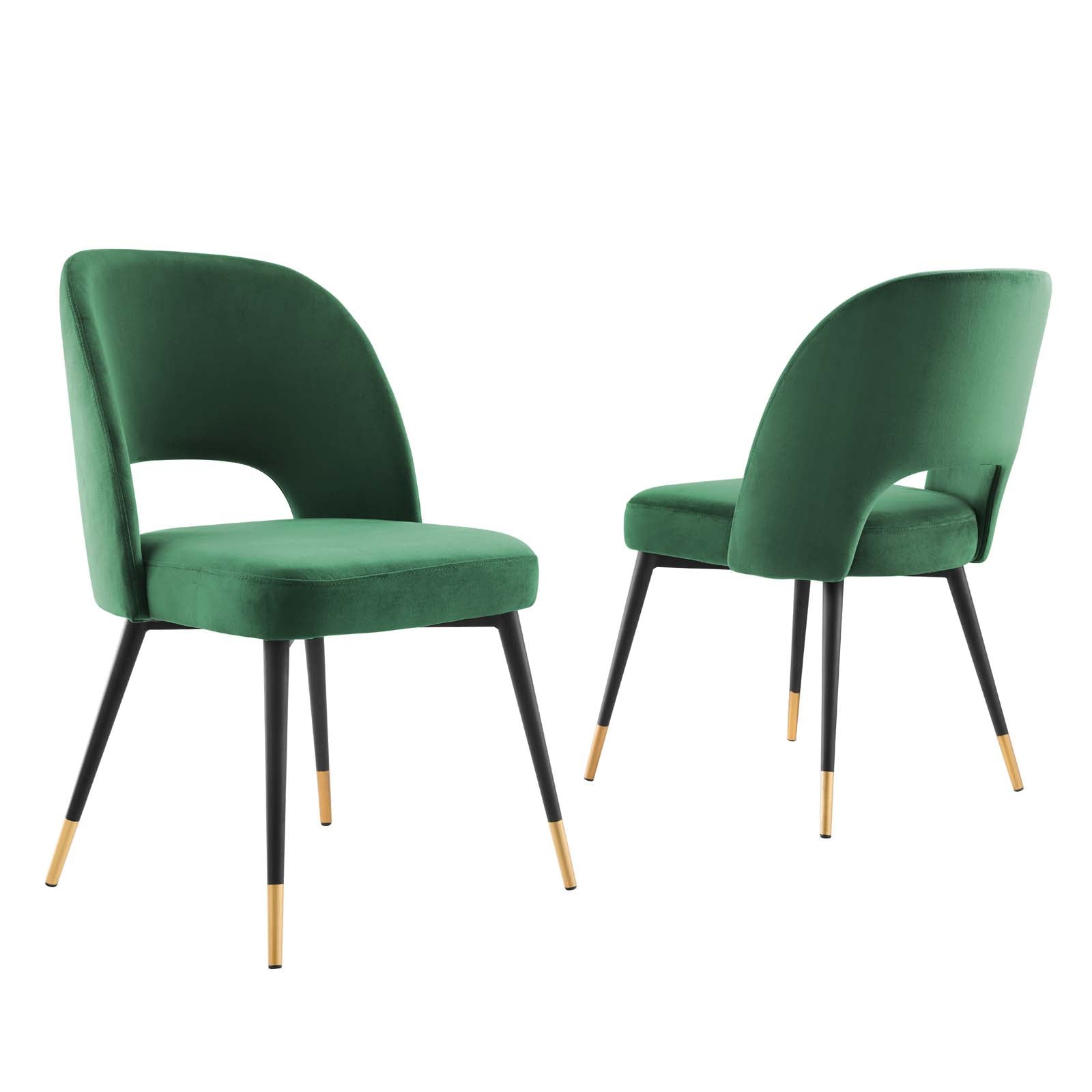 Modway Dining Chairs - Rouse Performance Velvet Dining Side Chairs - Emerald (Set of 2)