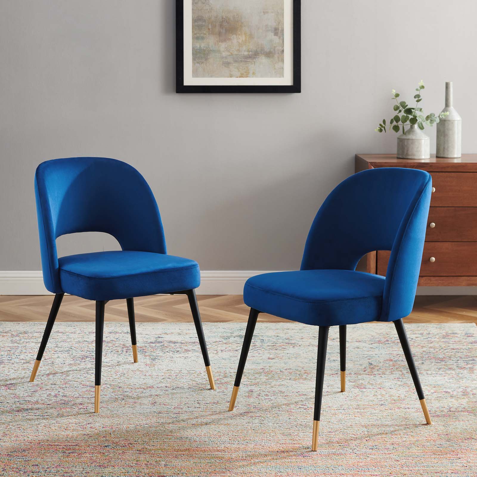 Modway Dining Chairs - Rouse Performance Velvet Dining Side Chairs - Navy (Set of 2)