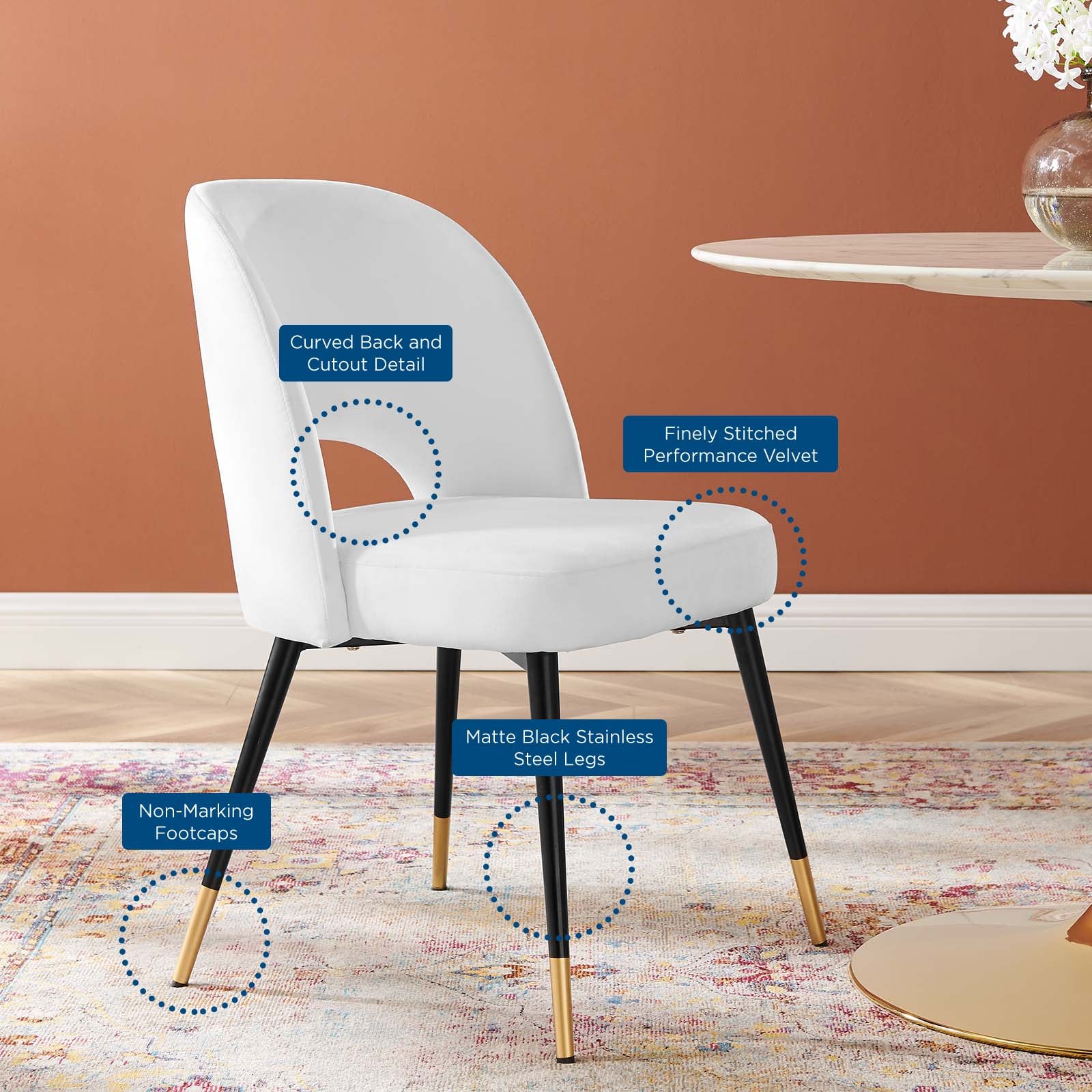 Modway Dining Chairs - Rouse Performance Velvet Dining Side Chairs - White (Set of 2)