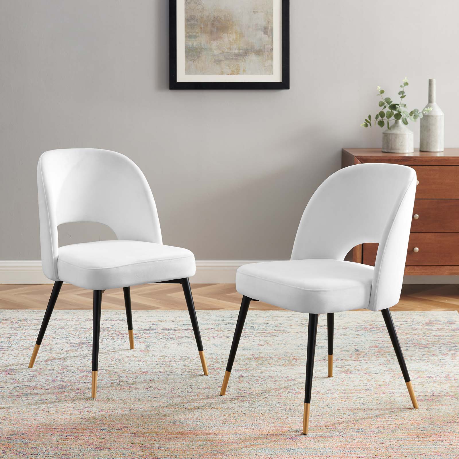 Modway Dining Chairs - Rouse Performance Velvet Dining Side Chairs - White (Set of 2)