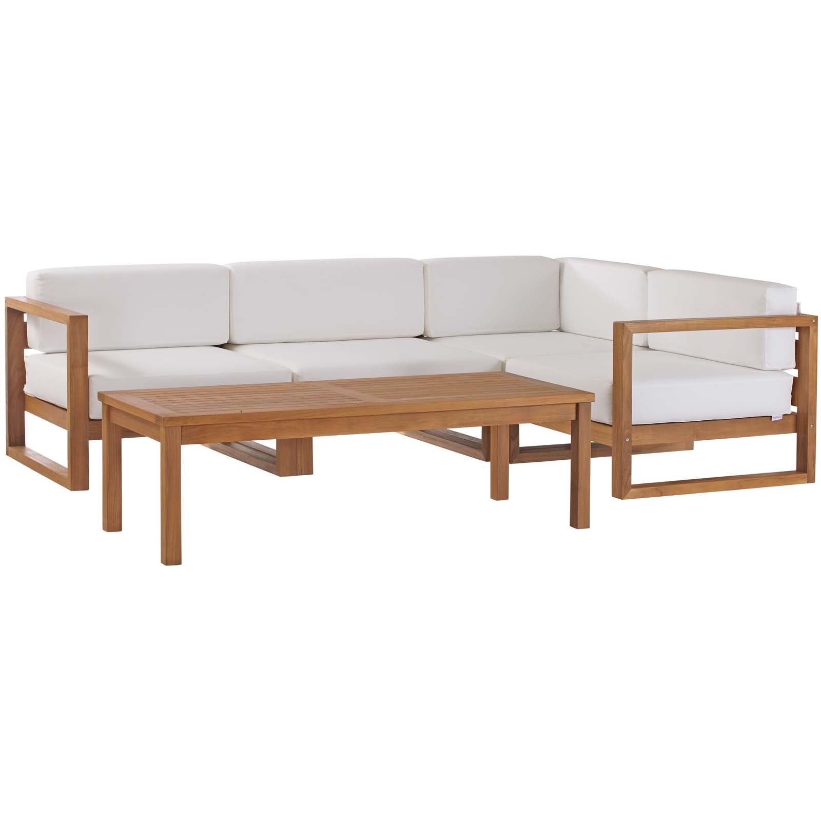 Modway Outdoor Conversation Sets - Upland Outdoor Patio Teak Wood 5-Piece Sectional Sofa Set Natural White