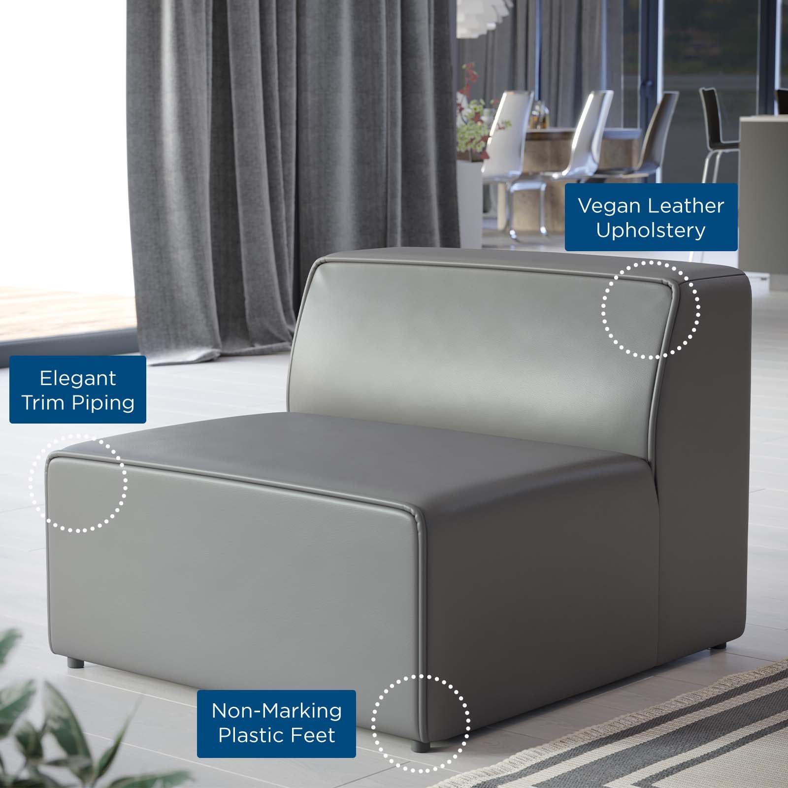 Modway Accent Chairs - Mingle Vegan Leather Armless Chair Gray