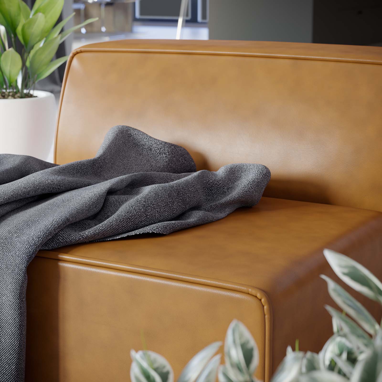 Modway Accent Chairs - Mingle Vegan Leather Armless Chair Tan