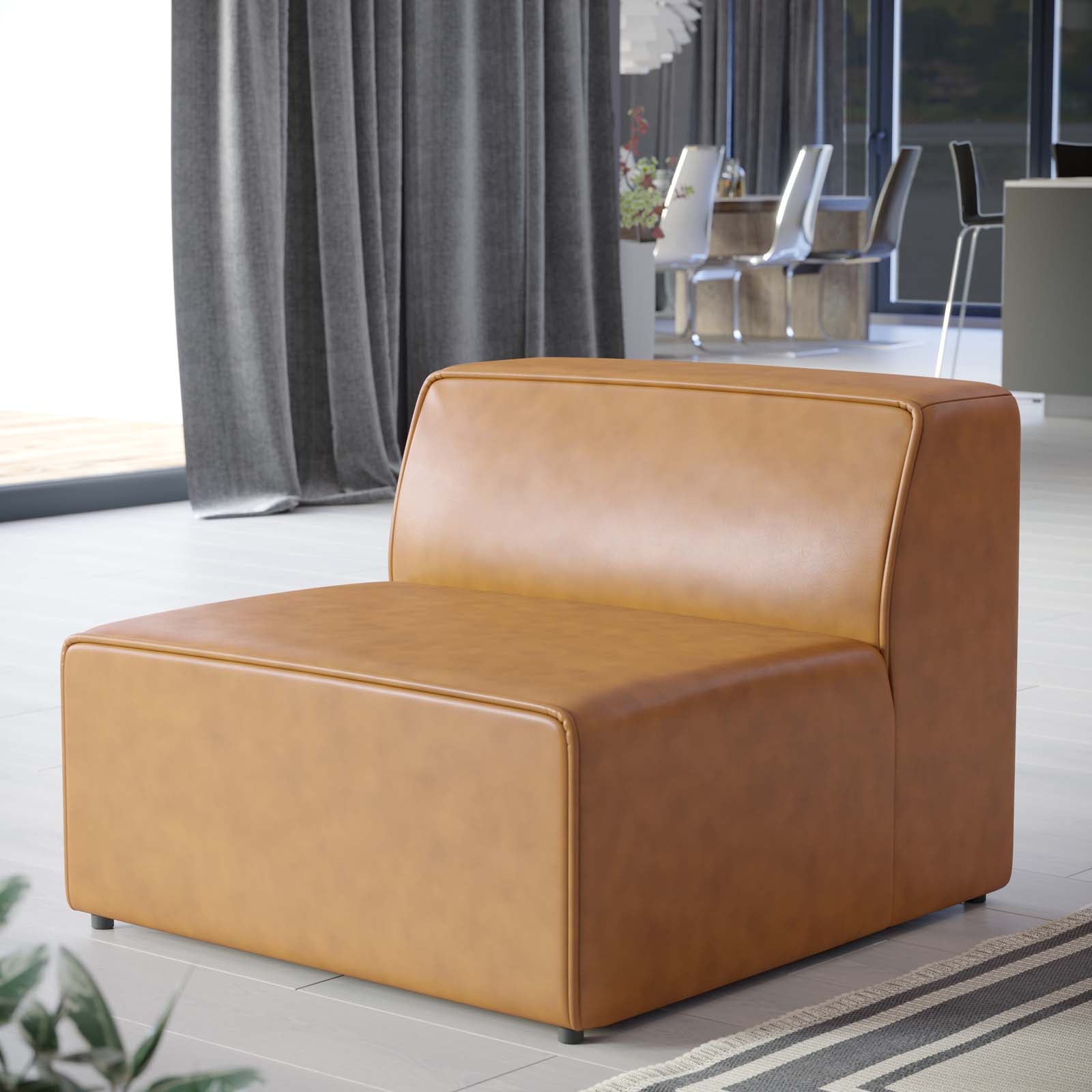 Modway Accent Chairs - Mingle Vegan Leather Armless Chair Tan