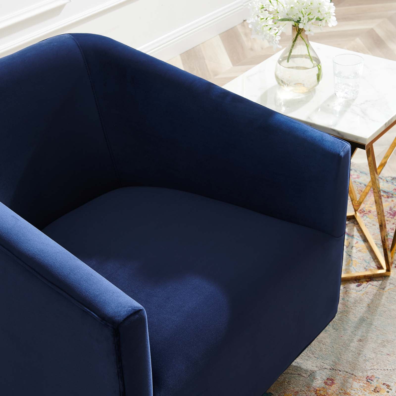 Modway Accent Chairs - Twist-Accent-Lounge-Performance-Velvet-Swivel-Chair-Gold-Midnight-Blue