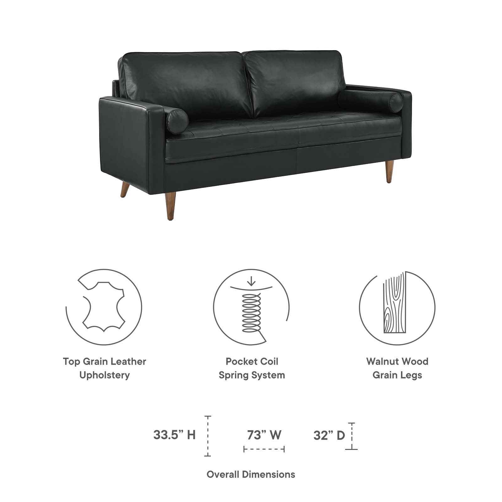 Modway Sofas & Couches - Valour Leather Sofa Black