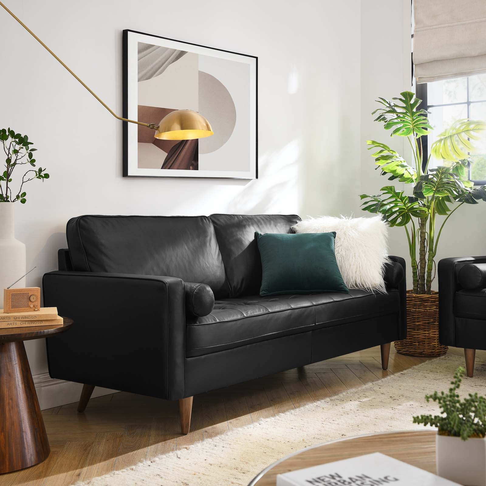 Modway Sofas & Couches - Valour Leather Sofa Black