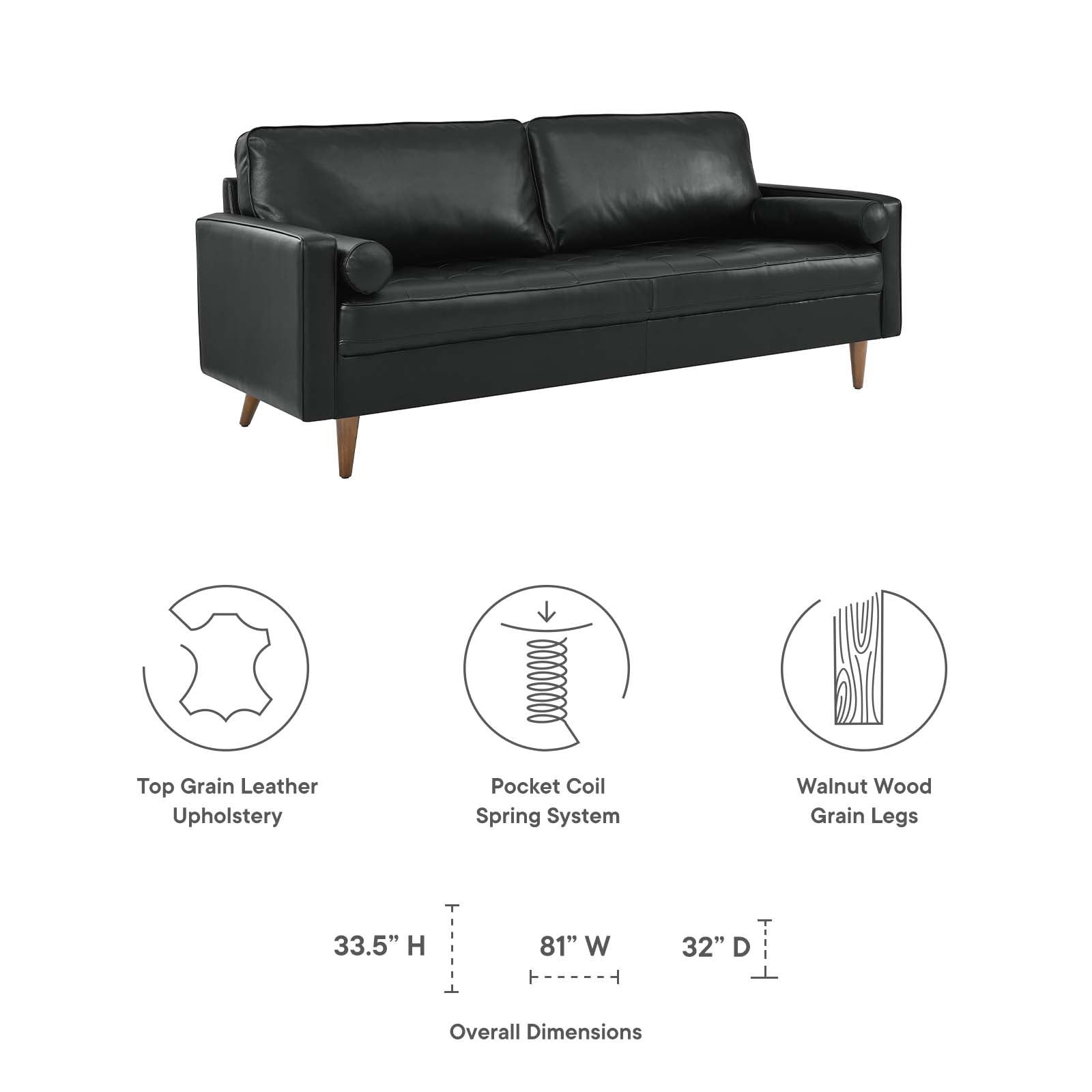 Modway Sofas & Couches - Valour 81" Leather Sofa Black