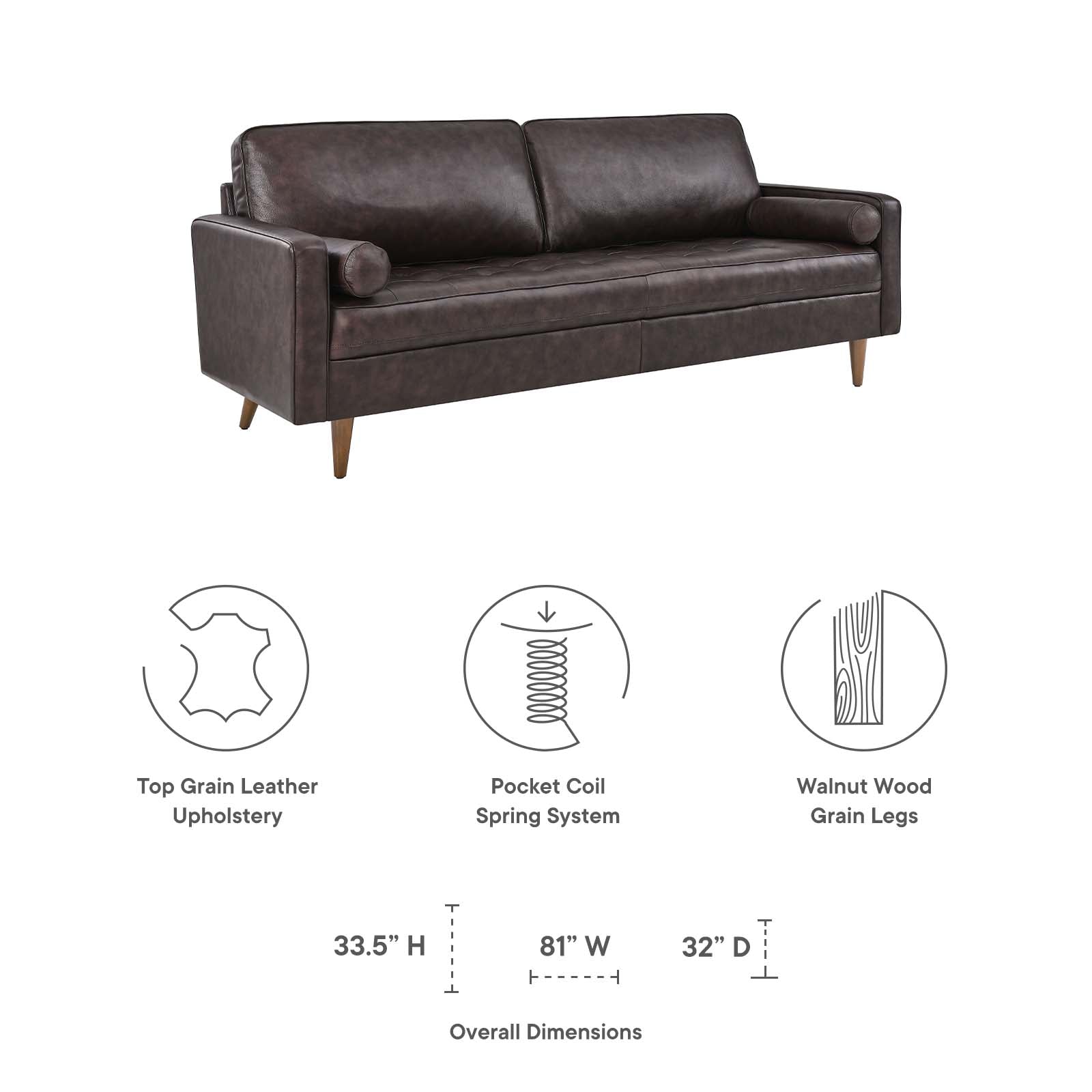 Modway Sofas & Couches - Valour 81" Leather Sofa Brown