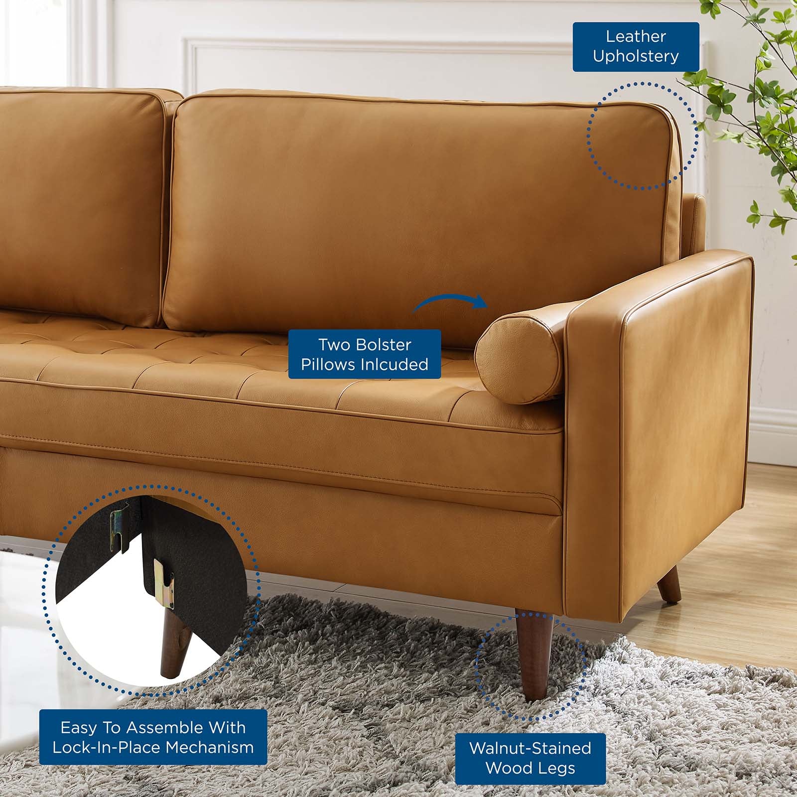 Modway Sofas & Couches - Valour 81" Leather Sofa Tan