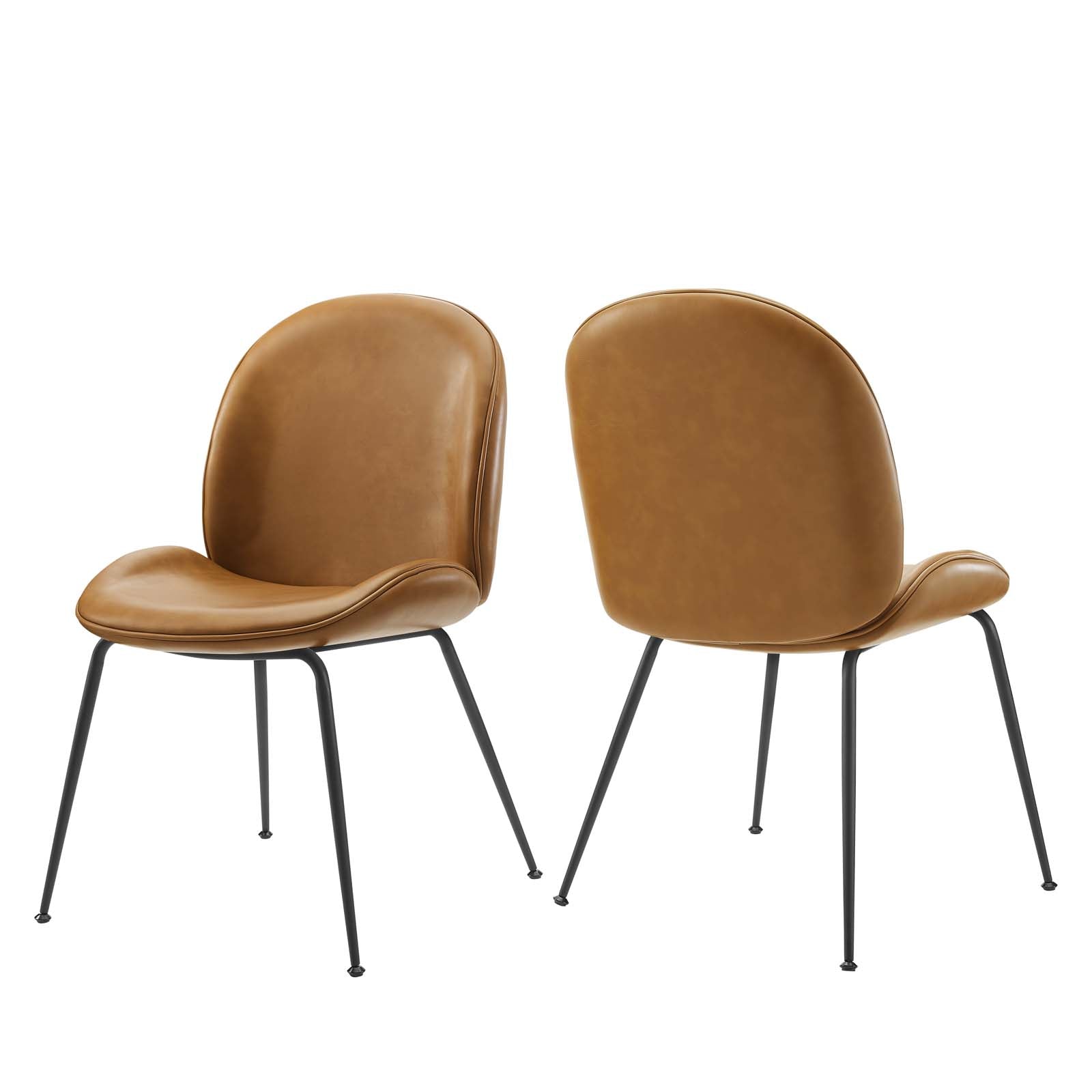 Modway Dining Chairs - Scoop-Black-Powder-Coated-Steel-Leg-Vegan-Leather-Dining-Chairs---Set-of-2-Tan