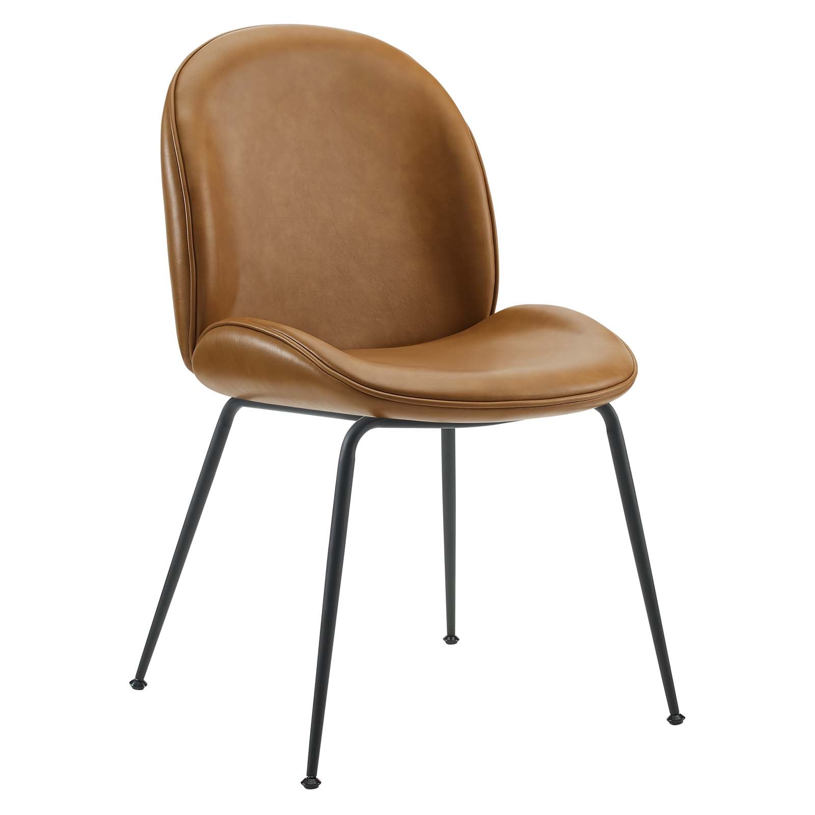 Modway Dining Chairs - Scoop-Black-Powder-Coated-Steel-Leg-Vegan-Leather-Dining-Chairs---Set-of-2-Tan