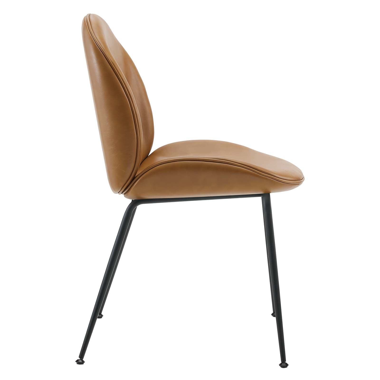 Modway Dining Chairs - Scoop-Black-Powder-Coated-Steel-Leg-Vegan-Leather-Dining-Chairs---Set-of-2-Tan