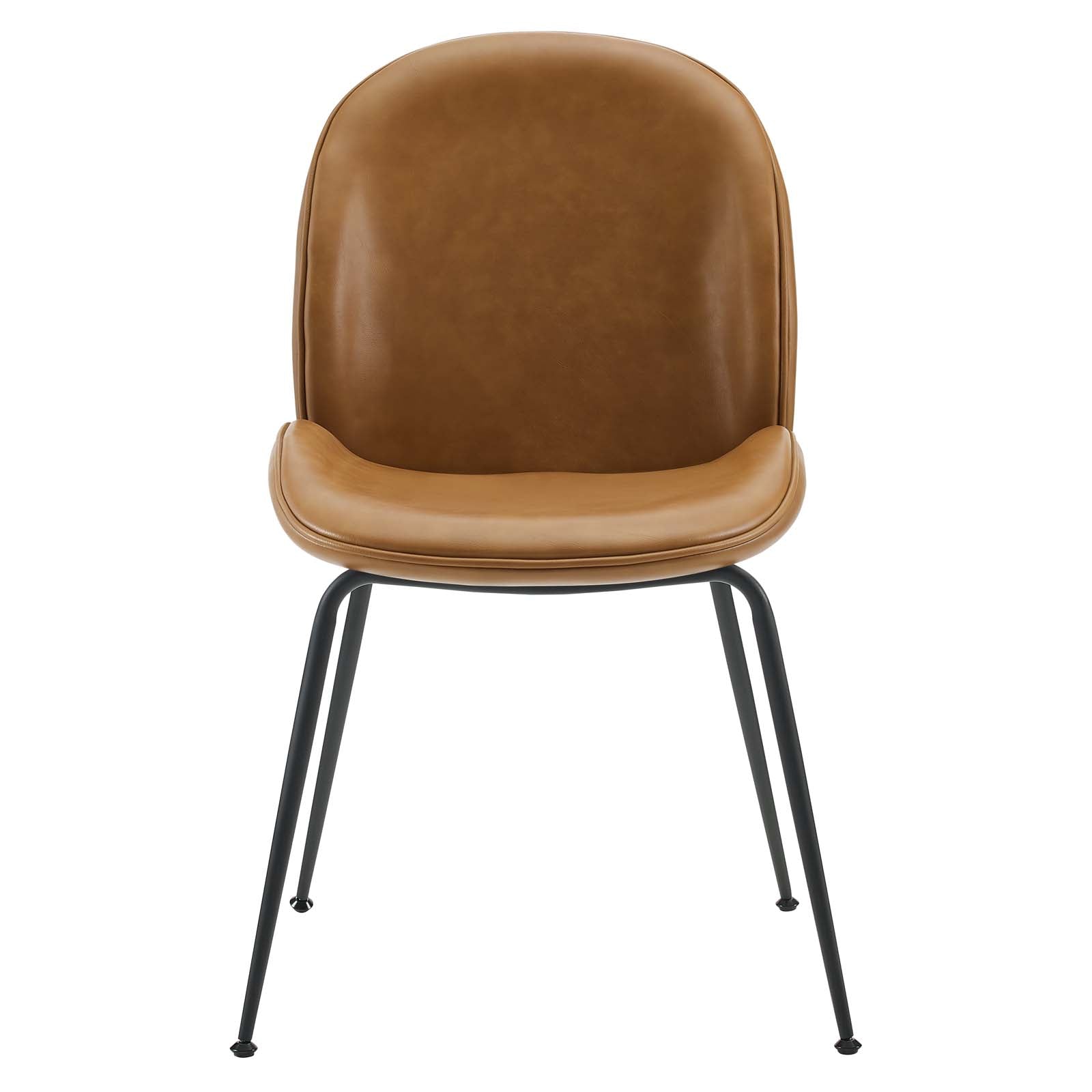Modway Dining Chairs - Scoop-Black-Powder-Coated-Steel-Leg-Vegan-Leather-Dining-Chairs---Set-of-2-Tan