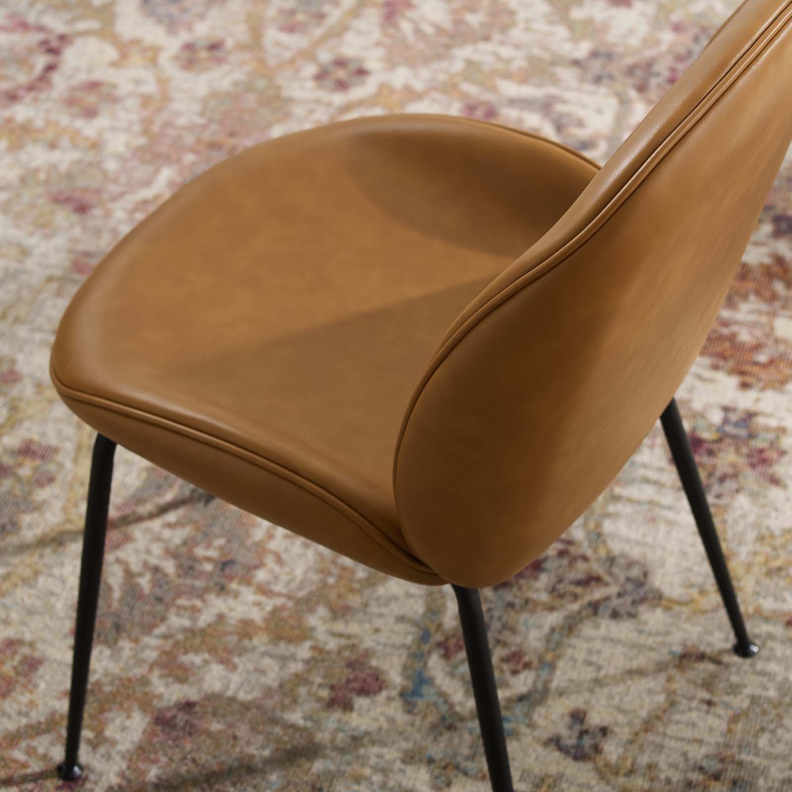 Modway Dining Chairs - Scoop-Black-Powder-Coated-Steel-Leg-Vegan-Leather-Dining-Chairs---Set-of-2-Tan