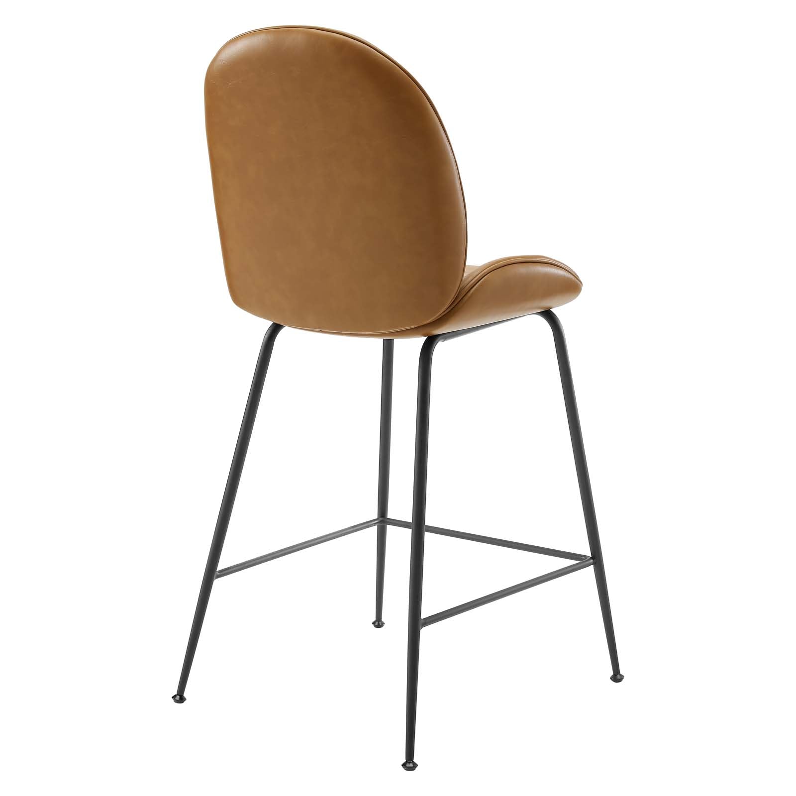 Modway Barstools - Scoop-Black-Powder-Coated-Steel-Leg-Vegan-Leather-Counter-Stool-Tan