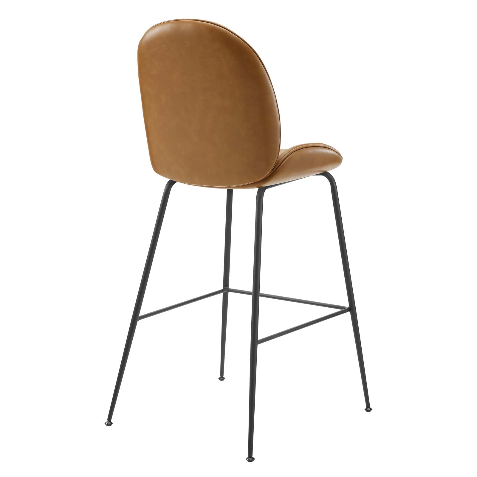 Modway Barstools - Scoop-Black-Powder-Coated-Steel-Leg-Vegan-Leather-Bar-Stool-Tan