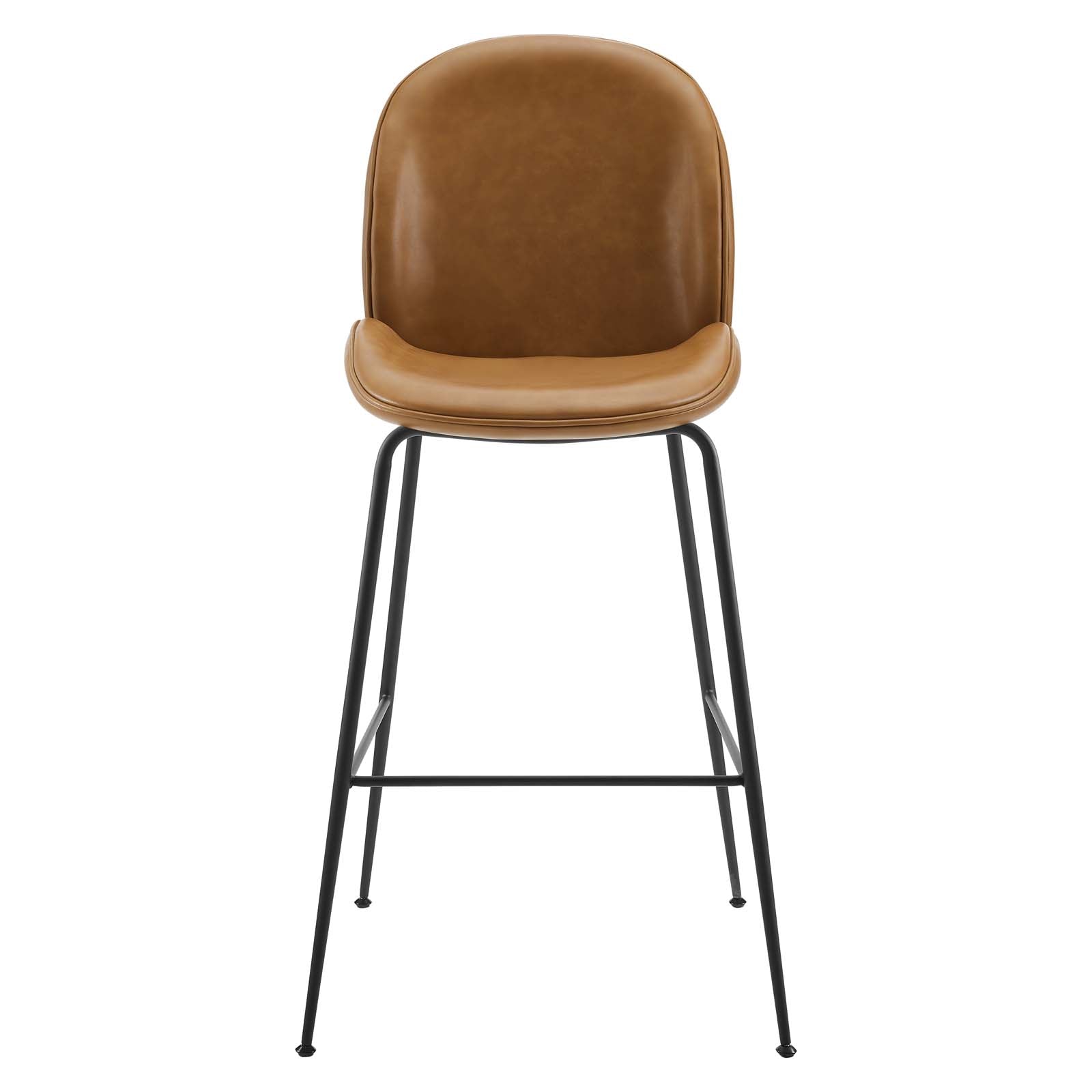 Modway Barstools - Scoop-Black-Powder-Coated-Steel-Leg-Vegan-Leather-Bar-Stool-Tan