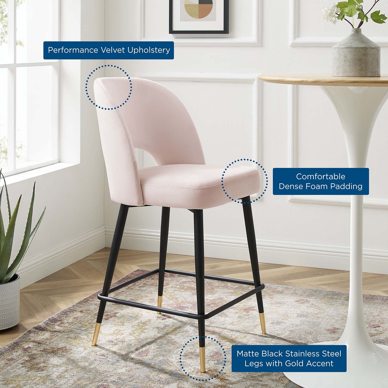 Pink velvet counter 2025 stool