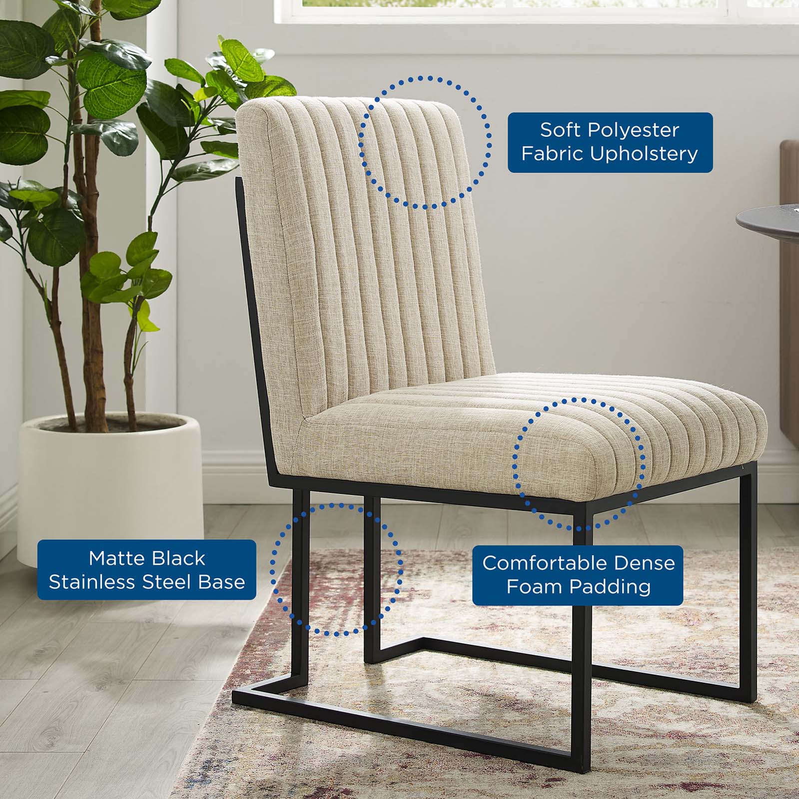 Modway Dining Chairs - Indulge Channel Tufted Fabric Dining Chair Beige