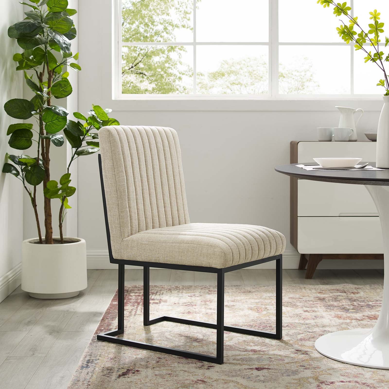 Modway Dining Chairs - Indulge Channel Tufted Fabric Dining Chair Beige