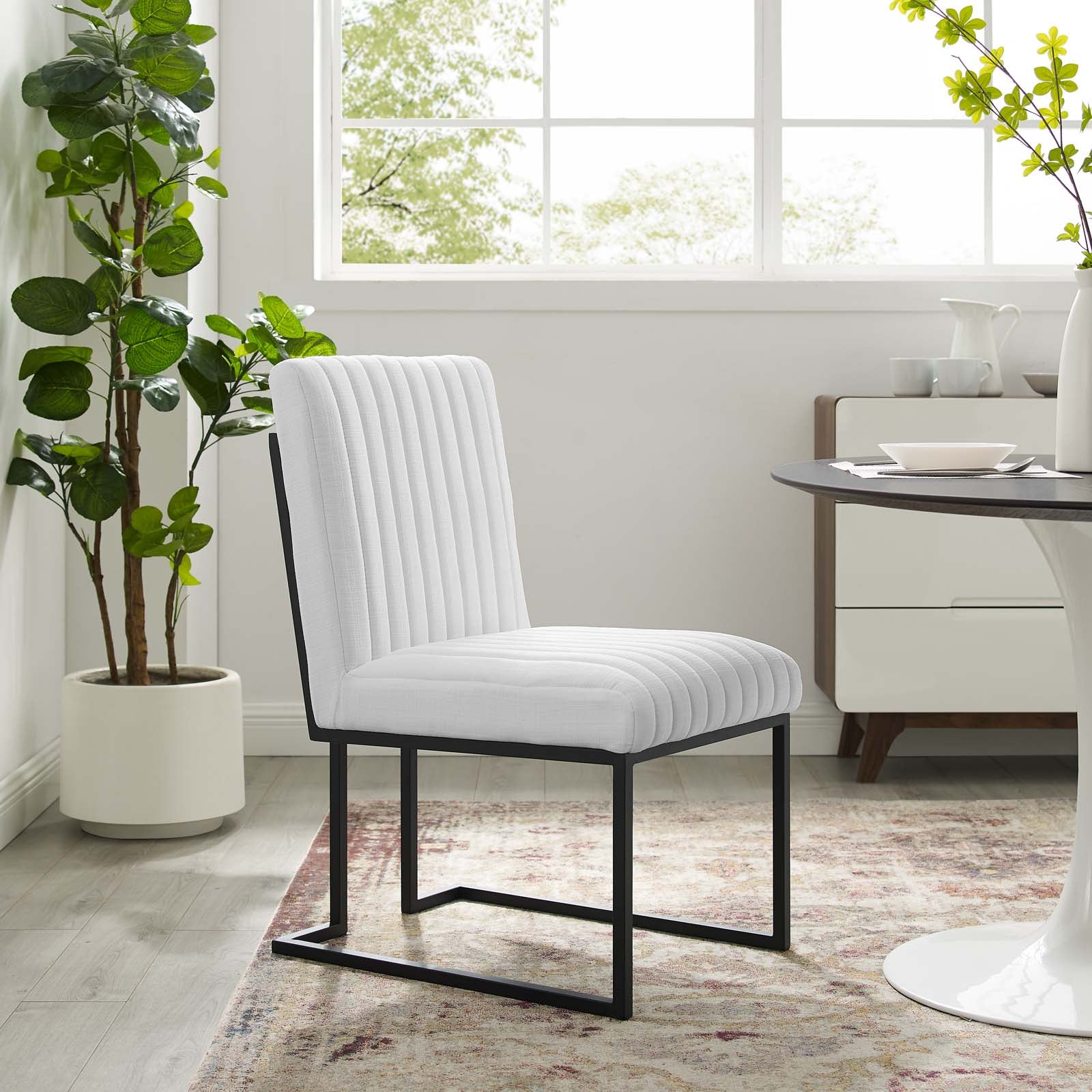 Modway Dining Chairs - Indulge Channel Tufted Fabric Dining Chair White