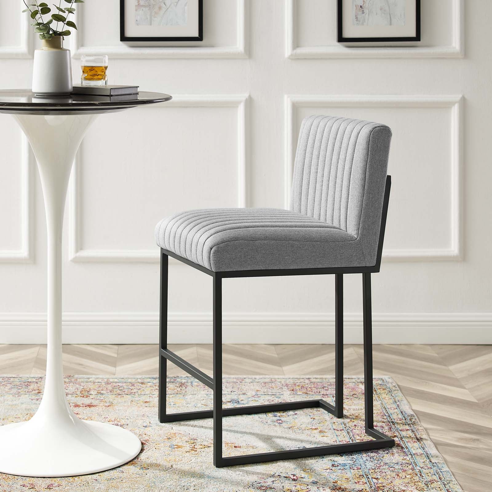 Modway Barstools - Indulge Channel Tufted Fabric Counter Stool Light Gray