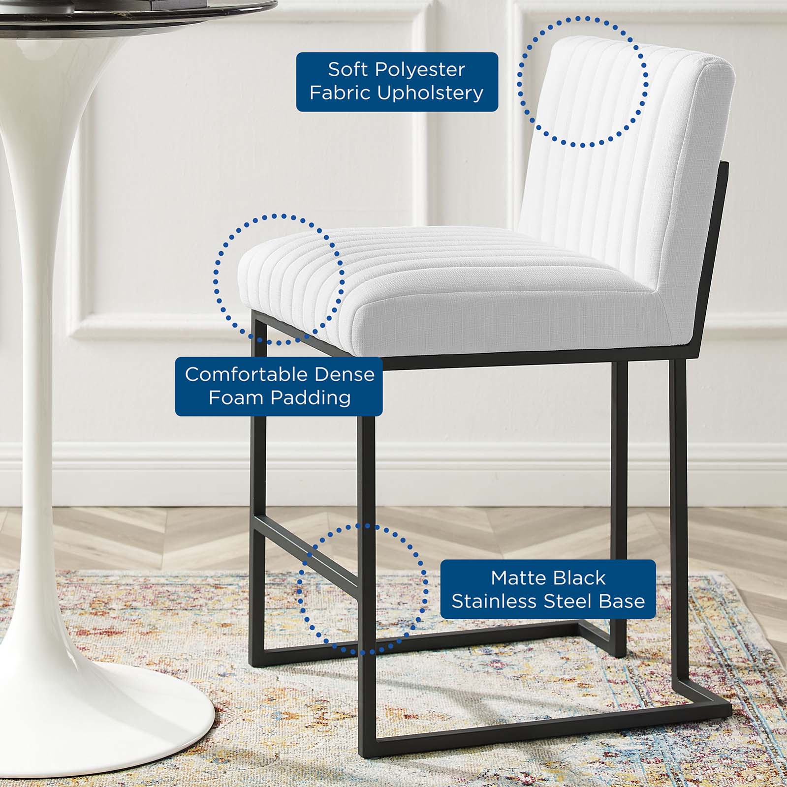 Modway Barstools - Indulge Channel Tufted Fabric Counter Stool White
