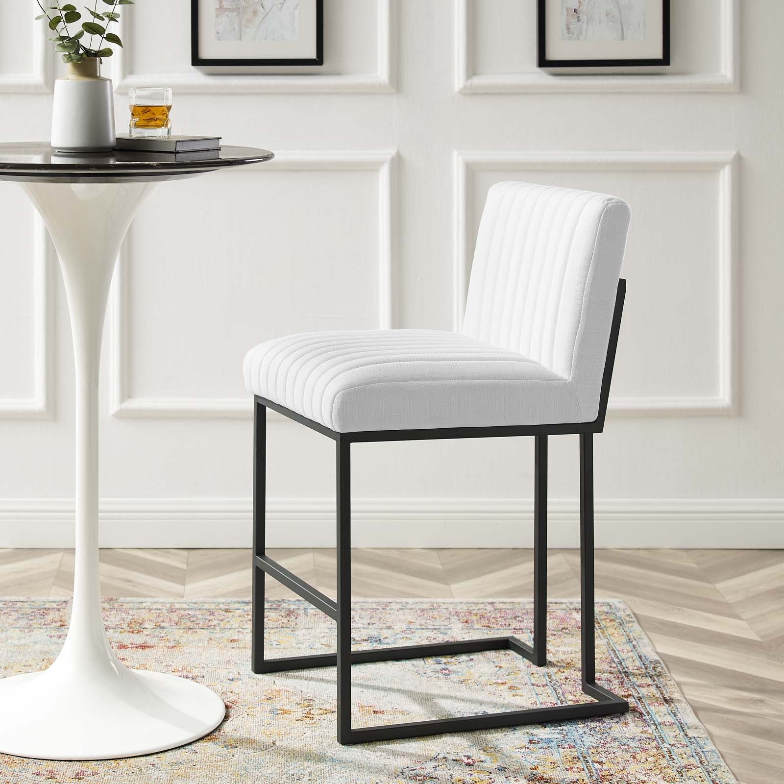 Modway Barstools - Indulge Channel Tufted Fabric Counter Stool White