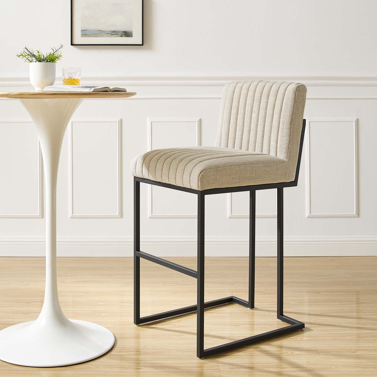 Modway Barstools - Indulge Channel Tufted Fabric Bar Stool Beige