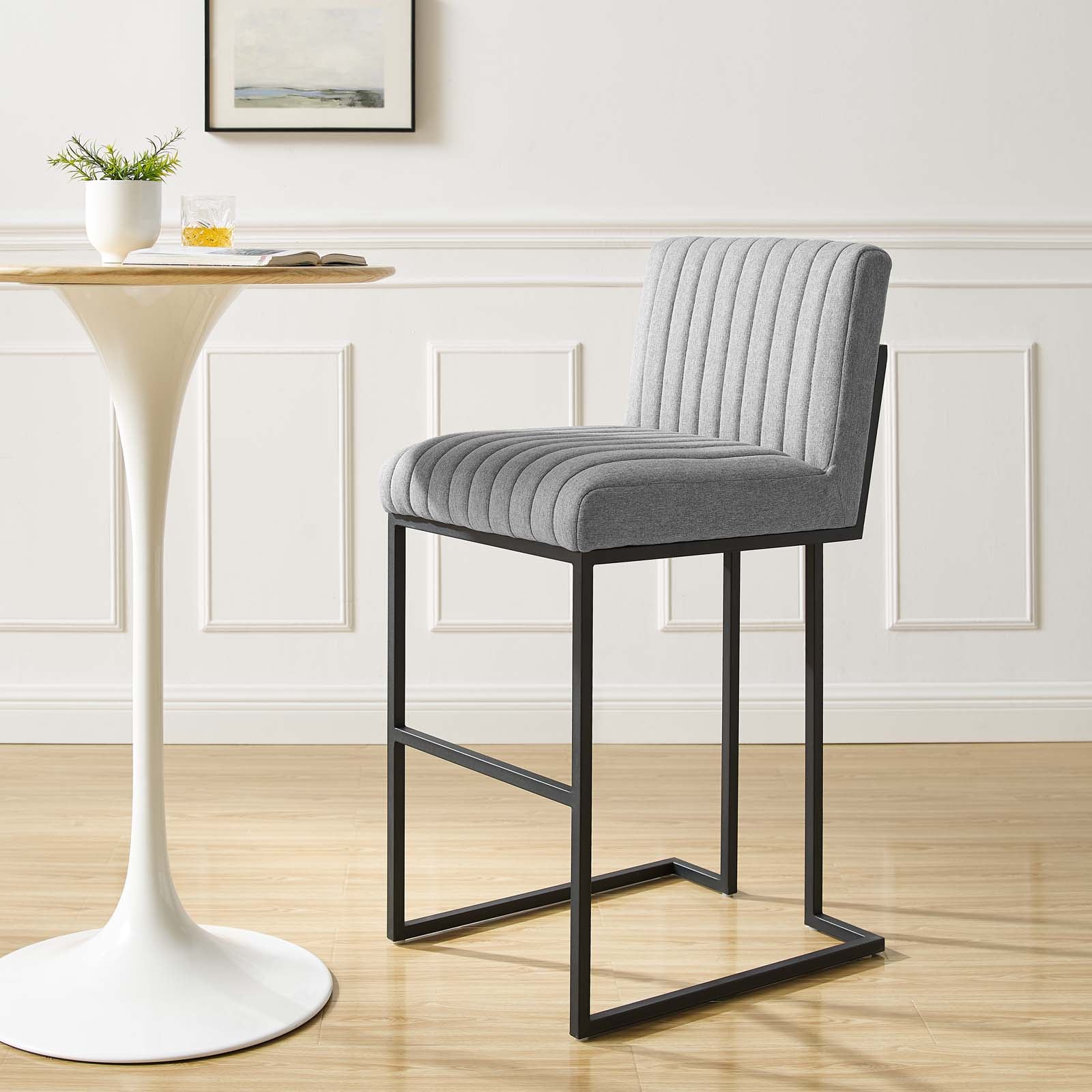 Modway Barstools - Indulge-Channel-Tufted-Fabric-Bar-Stool-Light-Gray